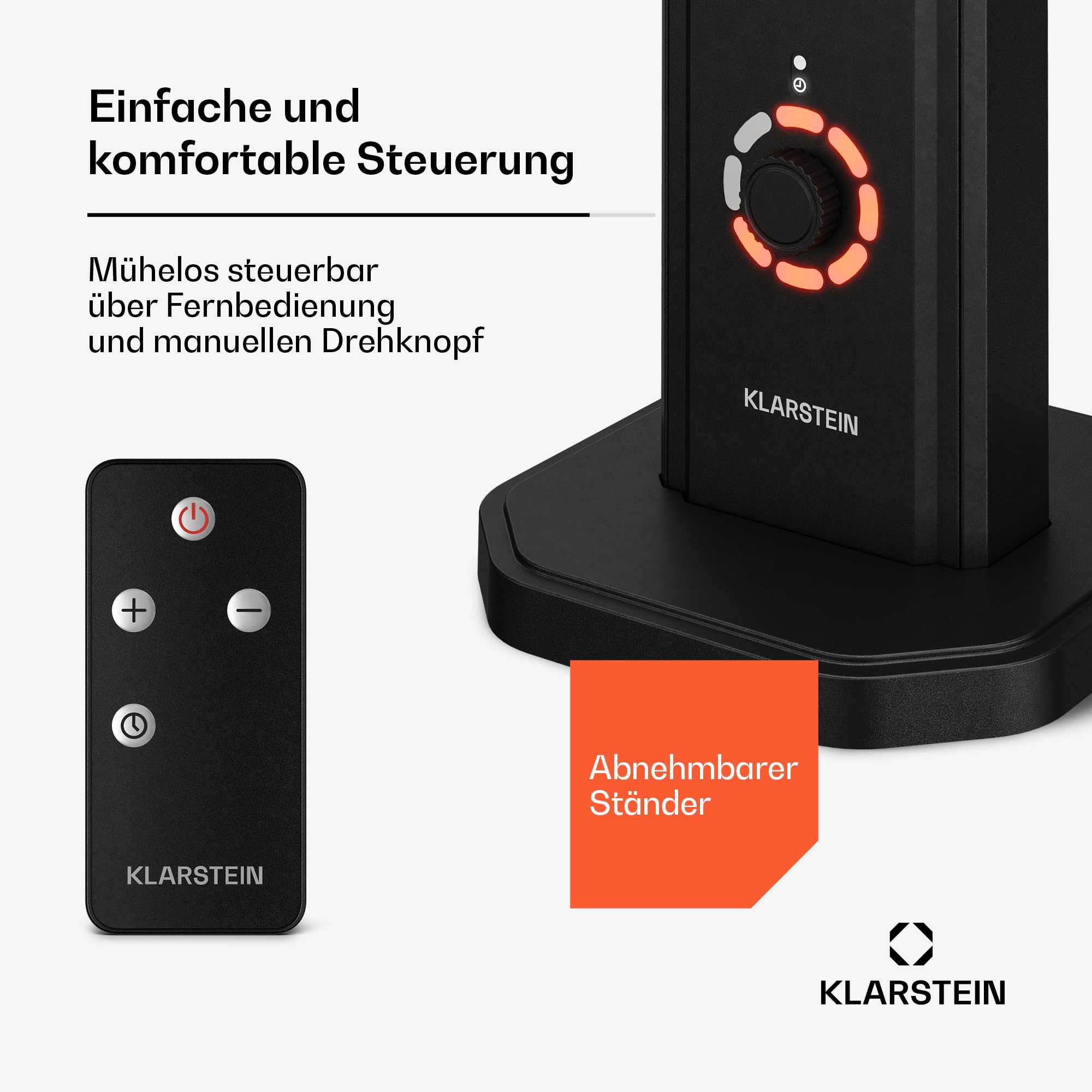 Klarstein Infrarotheizung Standgerät 2000W – 8 Stufen, Fernbedienung, Timer, IP65, Kippschutz, Wandmontage & Standfuß, leise, für Außenbereich bis 15 m², Infrarot Heizung