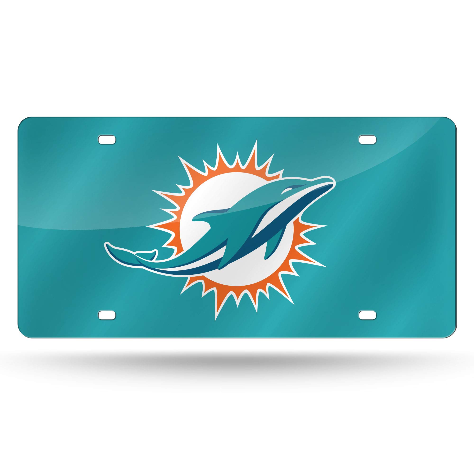Rico Industries NFL Laser Inlaid Metal License Plate Tag, Miami Dolphins, 6 x 12-inches