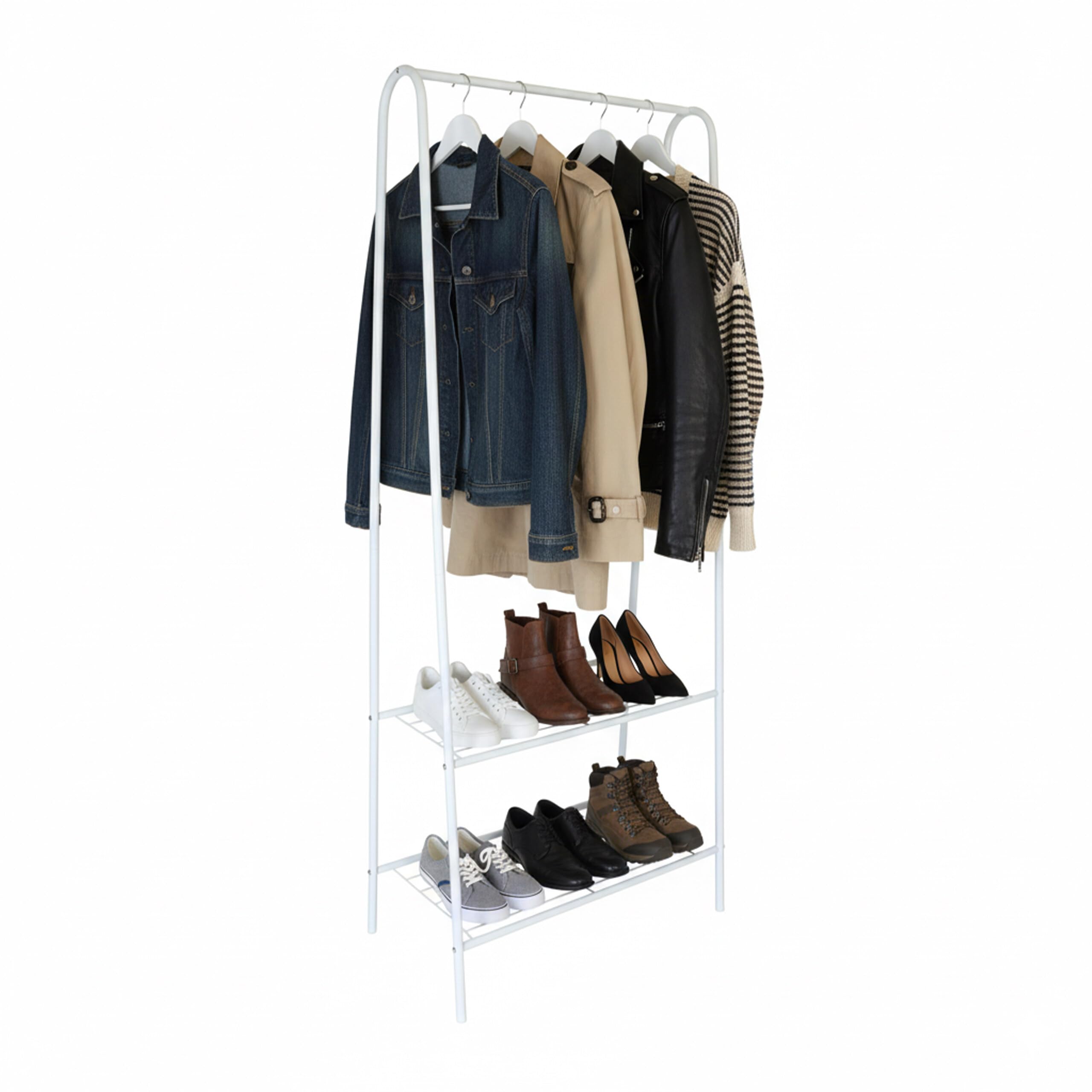 Porte-manteau blanc Relaxdays anti-encombrement métal 2 étagères