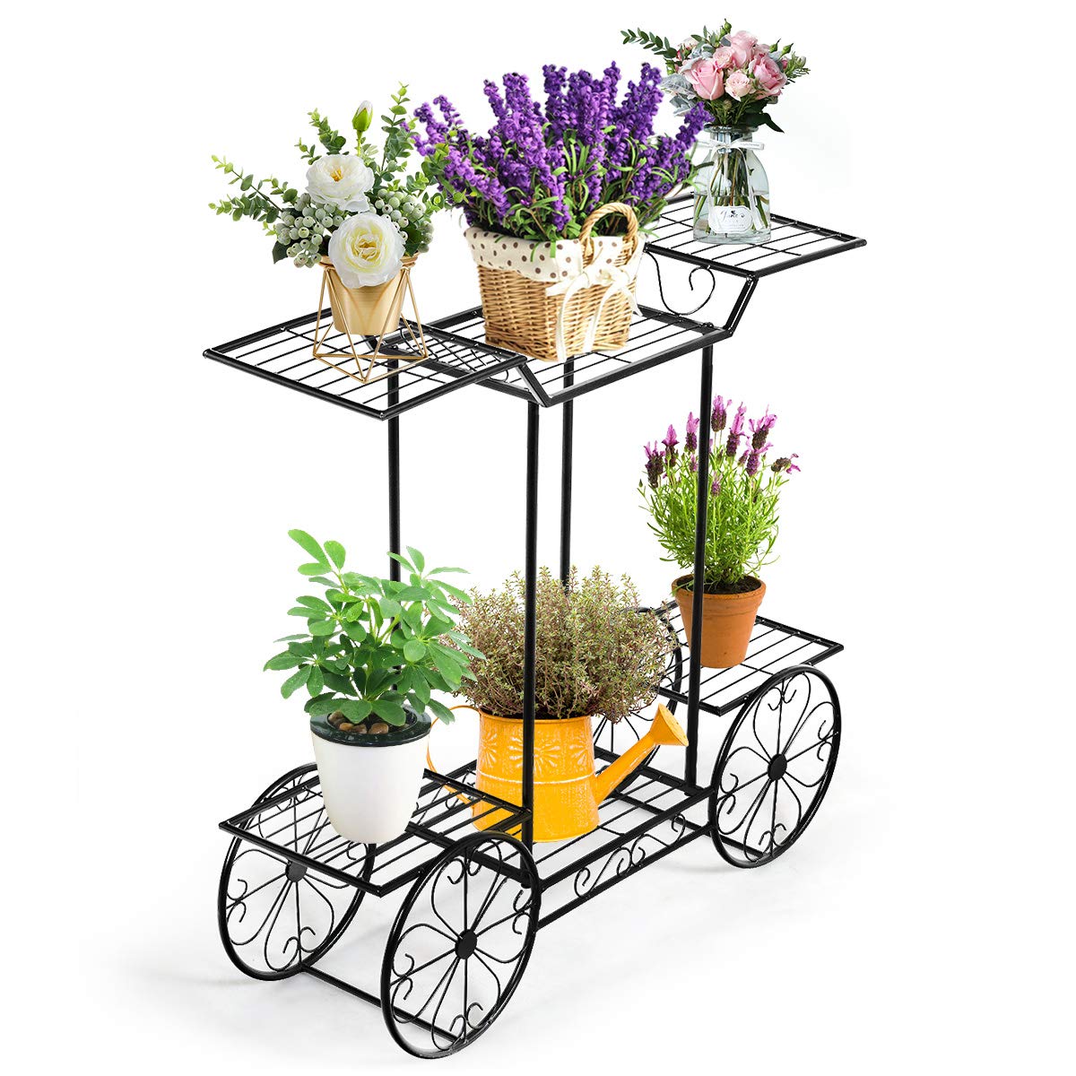 GOPLUS Estantería para Plantas de Metal de 6 Niveles Impermeable | Soporte para Macetas, Estante para Exterior e Interior Balcón Jardín Terraza, 80,5 x 75 x 25cm