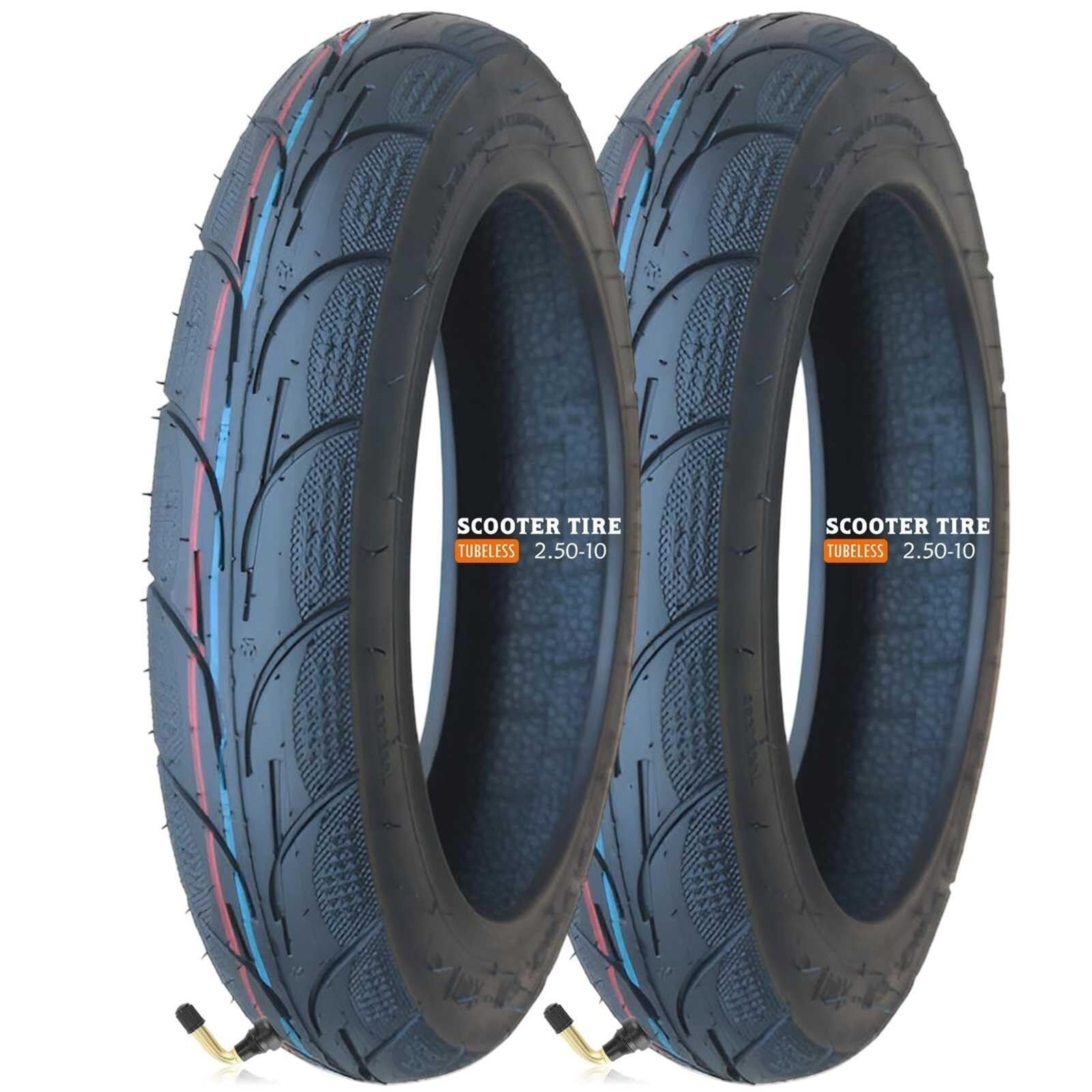2PCS 2.50-10 Neumático Tubeless 4PR, Resistente a Pinchazos y Desgaste, con Banda de Rodadura Acanalada for Scooter y Motocicleta, Delantera/Trasera, ideal for Ciudad