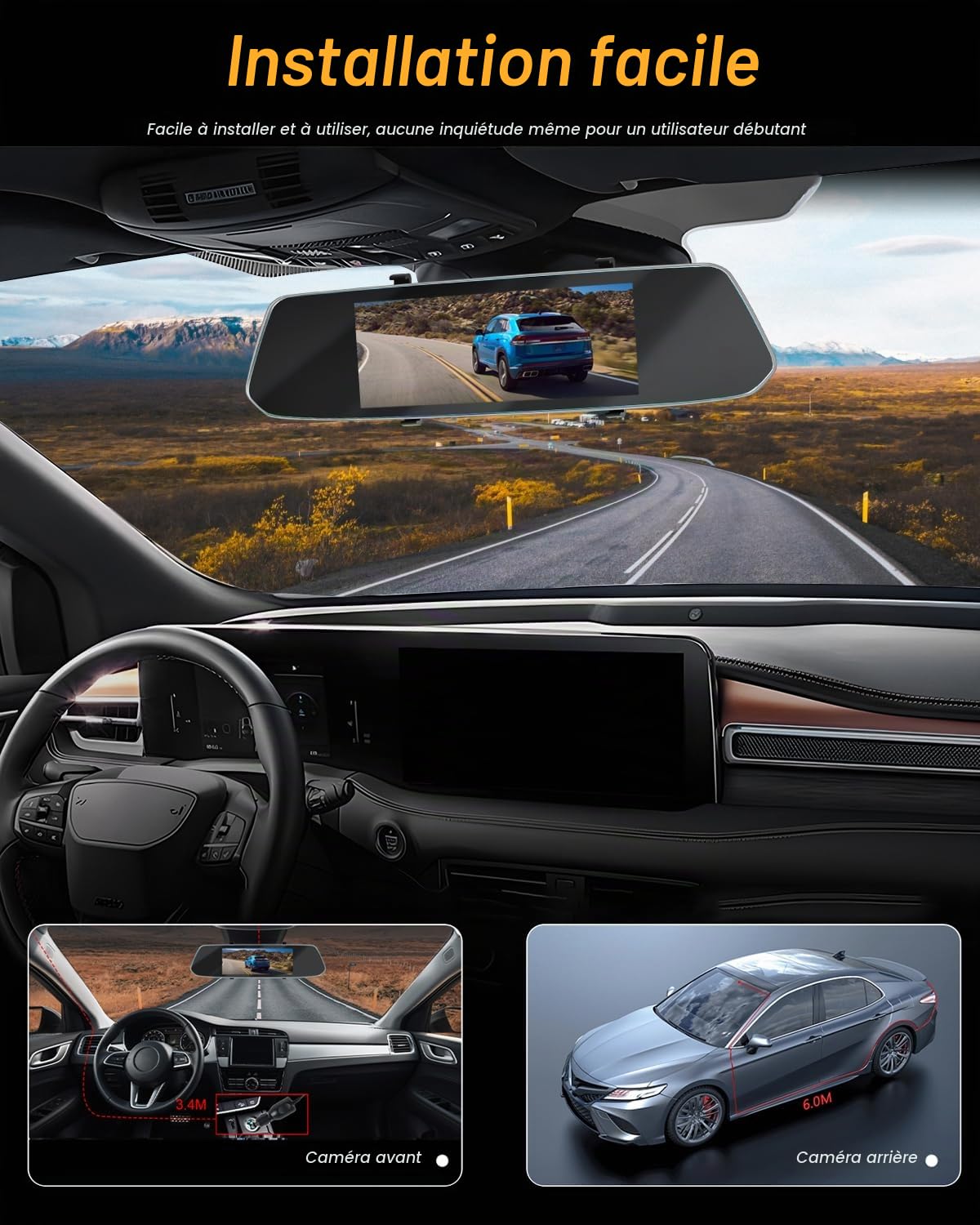 NHOPEEW 7 inch Dashcam Retroviseur avec Double caméra Avant et arrière - Capteur de gravité/Vision de Nuit/Enregistrement en Boucle/Détection de Mouvement/Moniteur de stationnement + Carte SD 64G