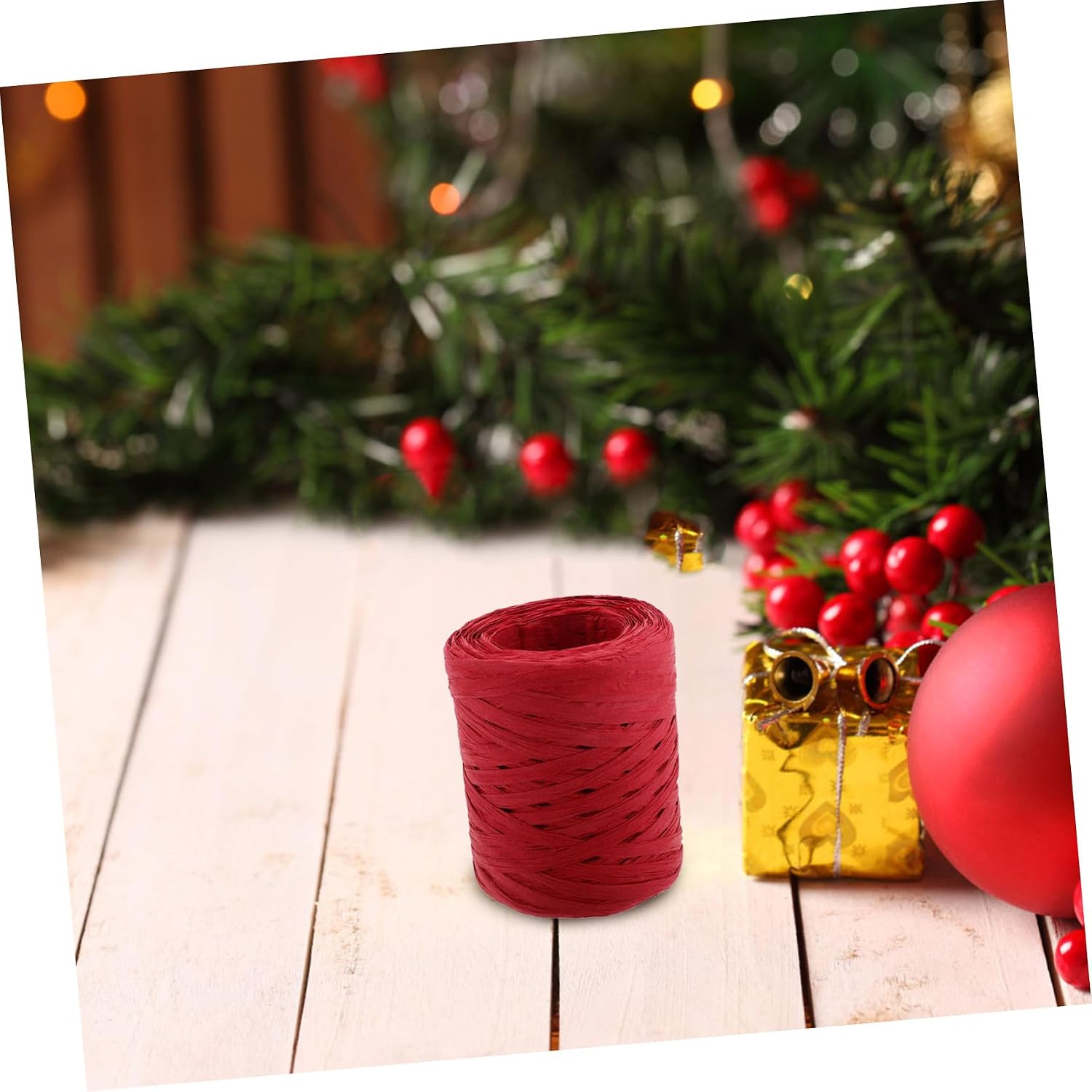 Veemoon 1Roll Natural Raffia Paper Ribbon Roll Durable Twine String for Wrapping DIY Crafts and Floral Decoration Raffia Ribbon for All Occasions