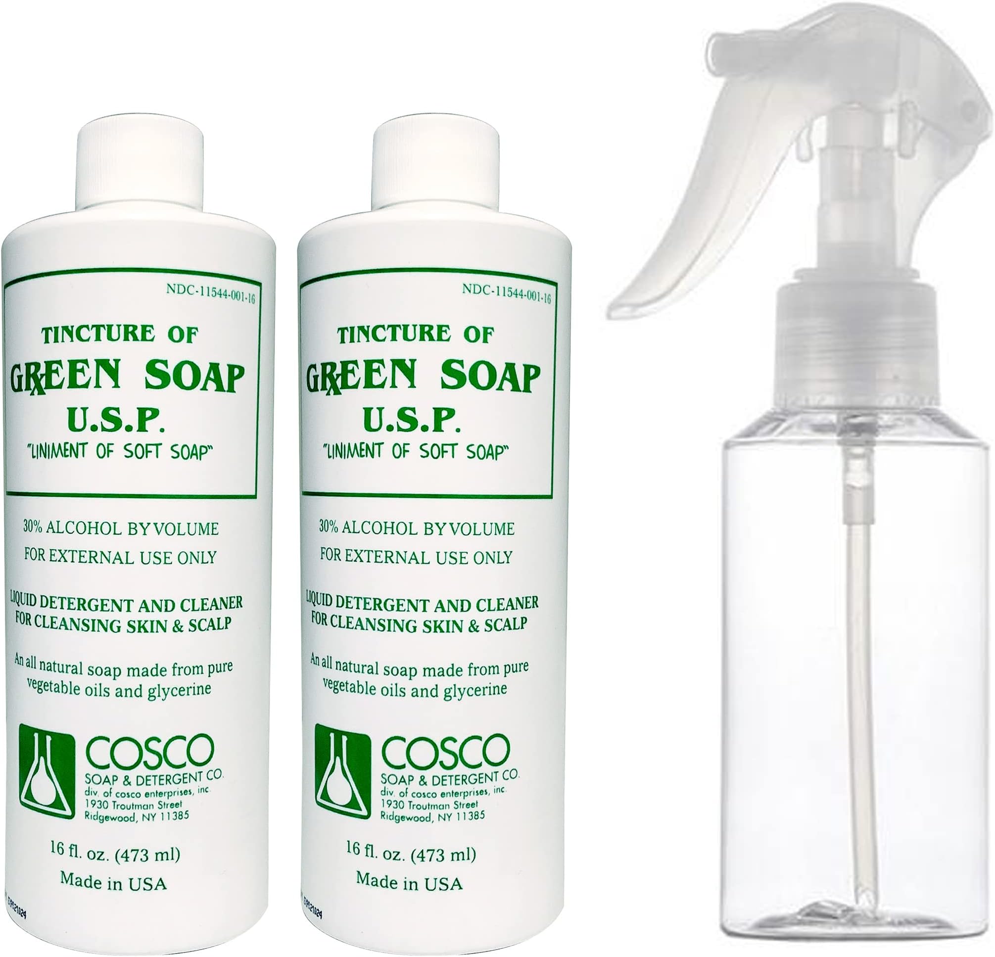 2 pcs 16 oz(1 Pint) Cosco Green Soap Tattoo Stencil Wash and 8oz Diffuser Squeeze Bottle