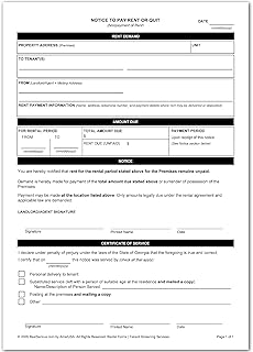Georgia Notice to Pay Rent or Quit | Landlord Demand Letter Kit for Late or Past Due Payments | Eviction Form with Sample and Practice Copy