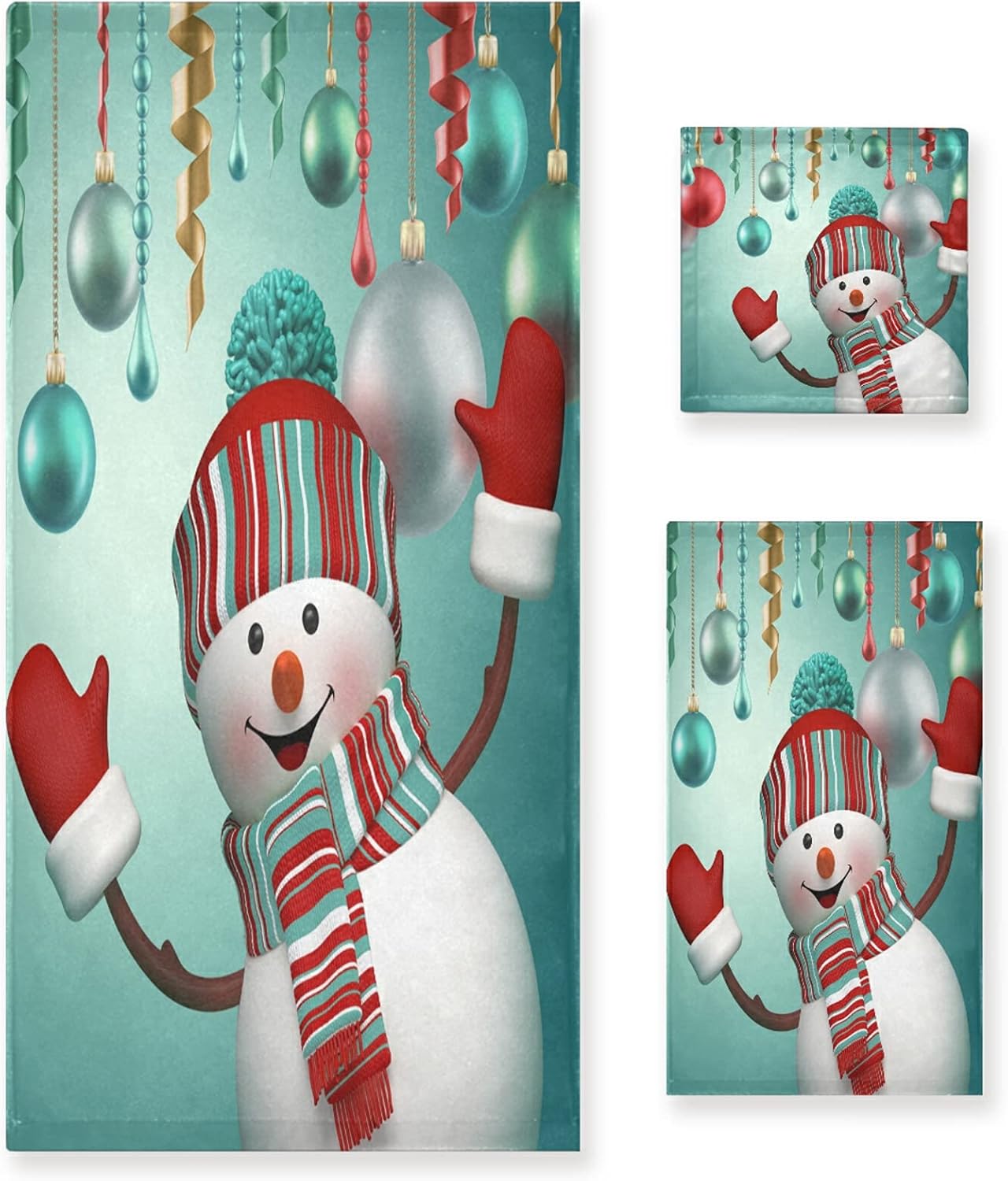 ALAZA Christmas Snowman Bath Towel Set Luxury Decorative Set of 3, 1 Bath Towel 1 Hand Towel 1 Washcloth Soft Multipurpose for for Bathroom Hotel Gym Yoga Spa 71