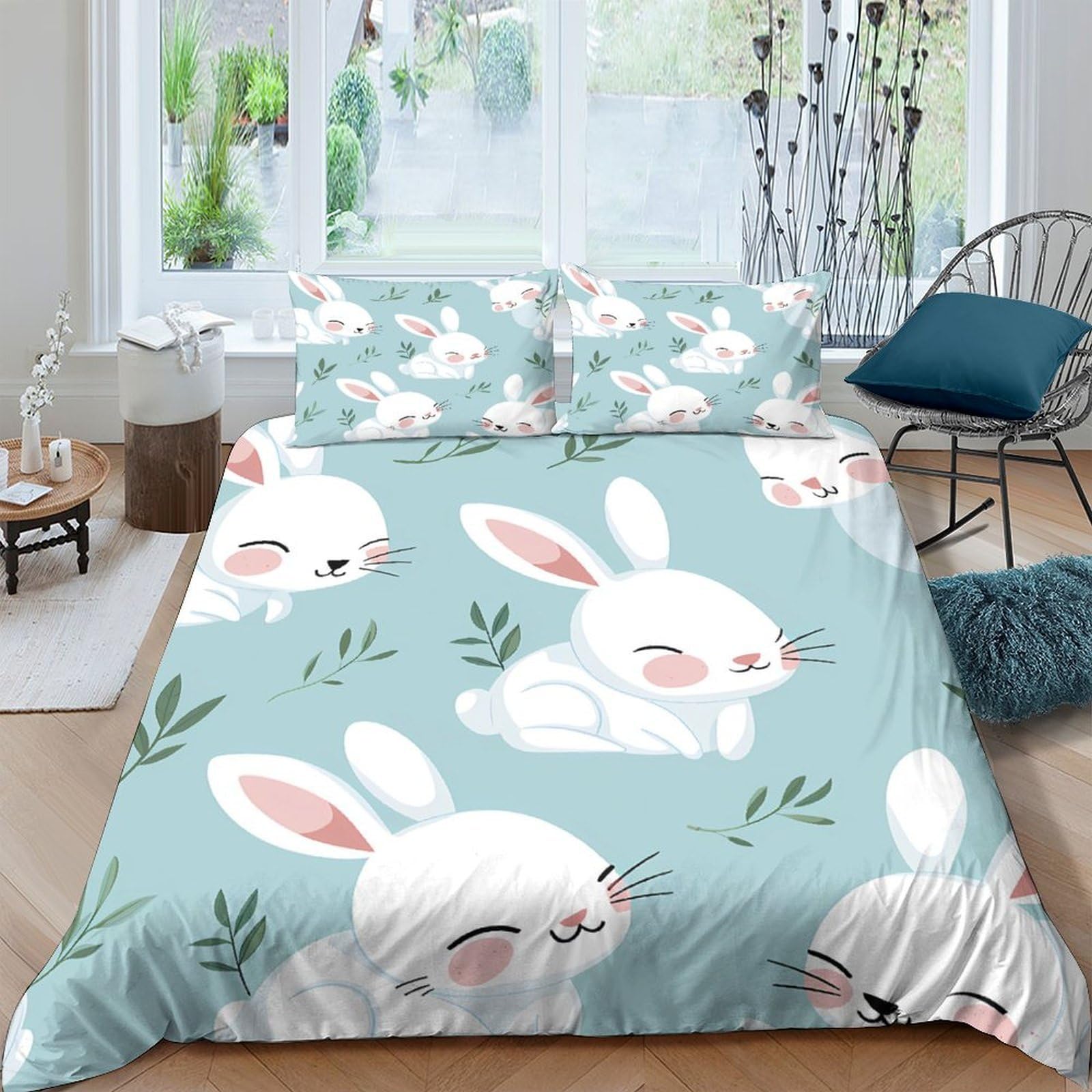 Ctjqhvkz Style-10 3D Printed Cute Bunny Fitted Sheet Microfiber Soft Pastel Rabbit Bed Cover For Bedroom Dorm Mattress Protection Decor Single（135X200cm）
