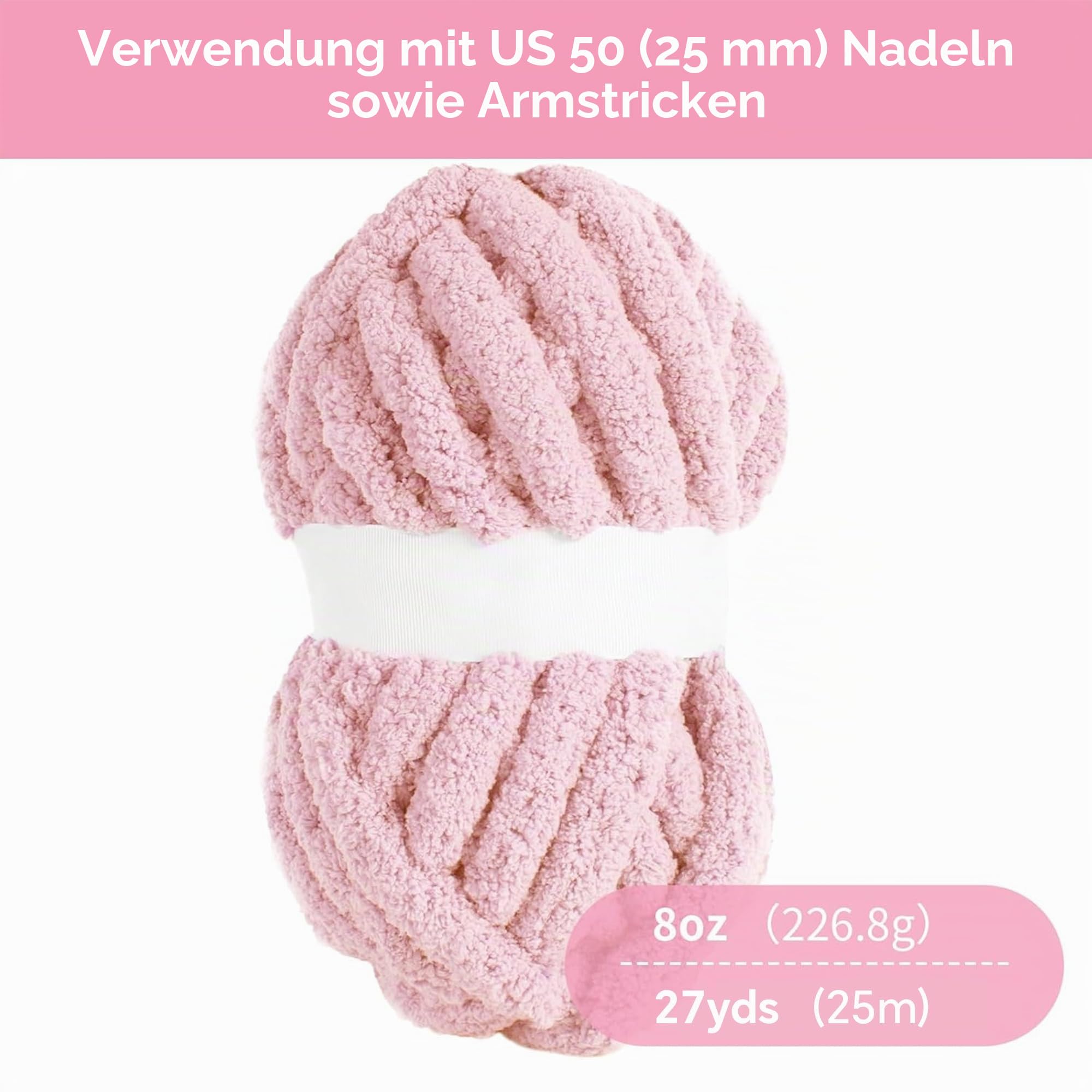 Hombys Pinkes, grobes Chenille-Garn zum Häkeln und Stricken, super sperrig, weicher Plüsch, 8 Jumbo-Packungen (27 m, je 227 g)
