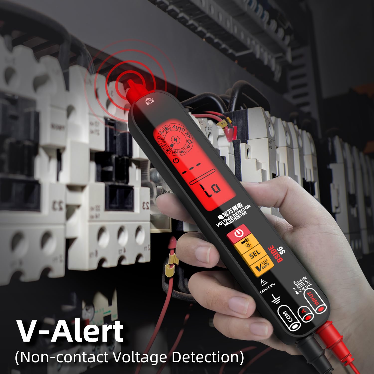 BSIDE S6 Probador de Voltaje Recargable Detector Corriente Eléctrica con Triple Display VFD Bolígrafo Multímetro Automático para Corriente/Voltaje AC DC Ohm Hz y Continuidad Voltímetro Capacimetro