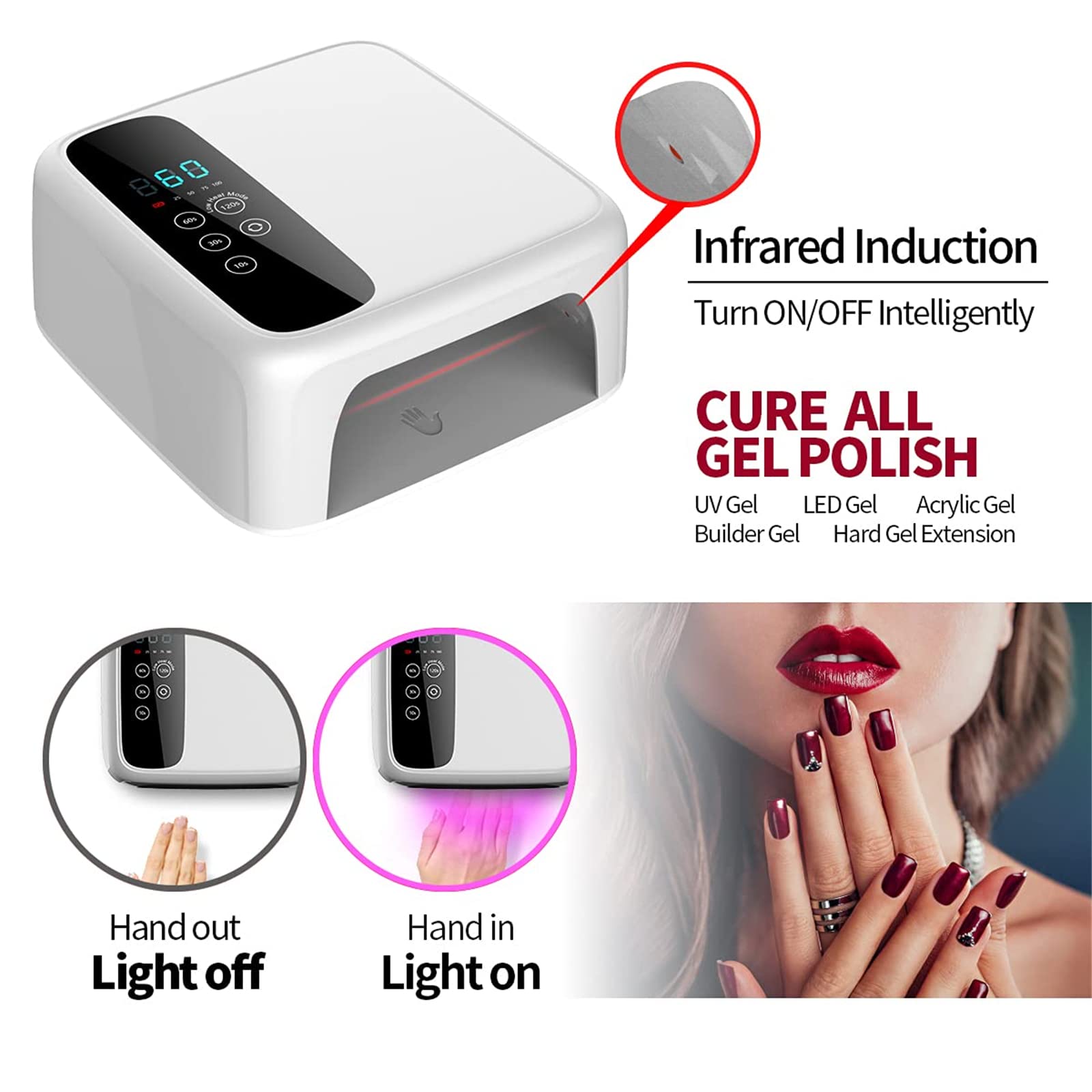 ZYC Lampada per Unghie a LED Senza Fili UV 72W Ricaricabile 15600mAH Lampada arricciacapelli per Smalto Professionale per Unghie in Gel per Tutti Gli smalti per Unghie in Gel