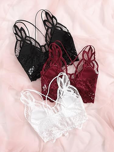 Miniatura 2 de SOLY HUX Women's 3 Piece Guipure Lace Bra Underwire Criss Cross Back Longline Bralette