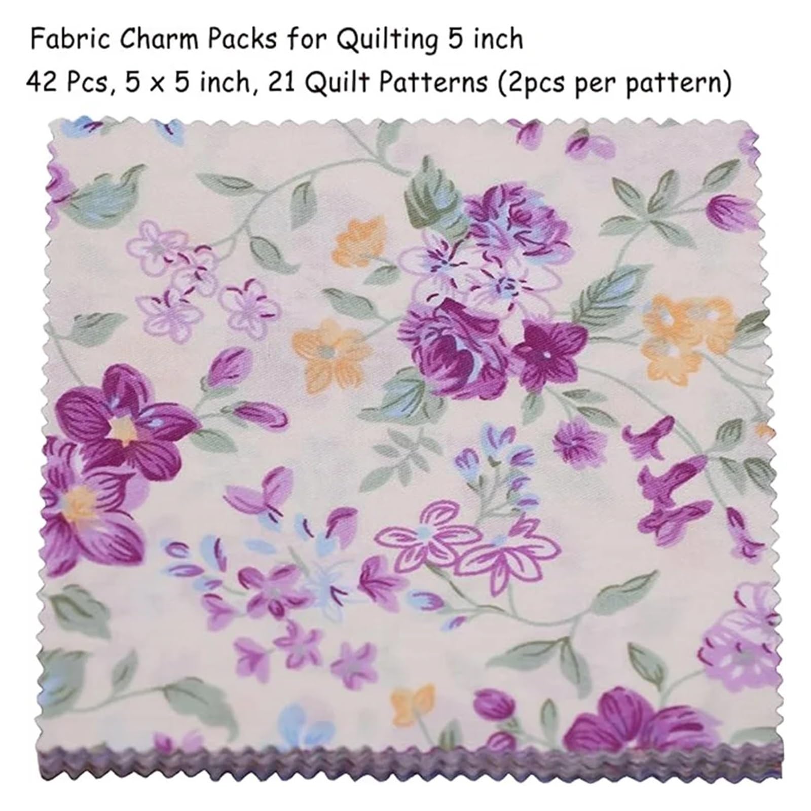 Patchwork Stoffe 42 Stück lila gesteppte Stoffquadrate, 12,7 x 12,7 cm, vorgeschnittener gesteppter Stoff, Blumen-Patchwork