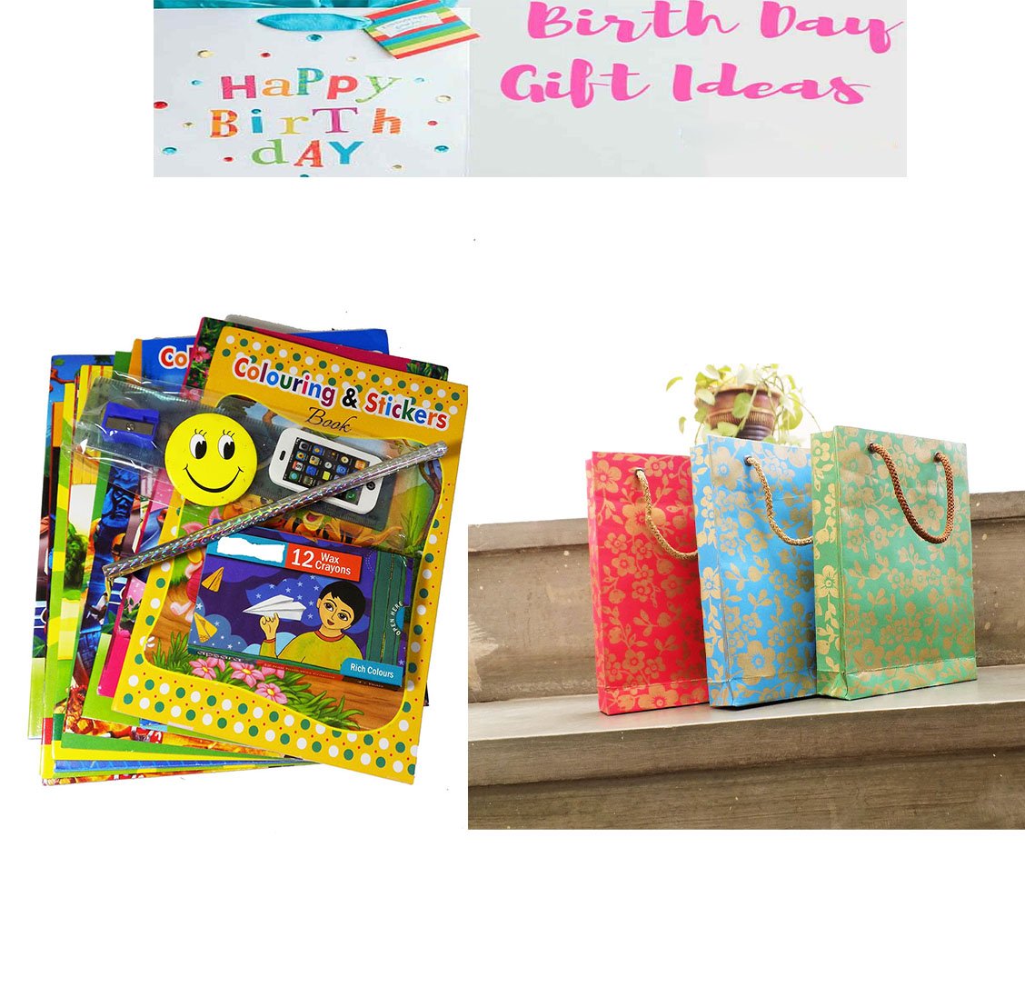 Brown Leaf Royal Premium Golden Print Party Favor Goodies Bag Handmade Multi colors for Wedding, Valentine, Christmas, Birthday Return Gifts(Made In India ) (Set Of 18, With Colouring & Sticker Book + Crayon Colour Set + Stationary) (B07921W97D) Amazon Price History, Amazon Price Tracker