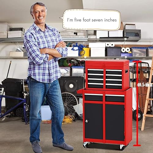 Miniatura 2 de GRAFFY - Caja de herramientas con 5 cajones, caja de herramientas con gabinete de almacenamiento extraíble, organizador de caja de herramientas con