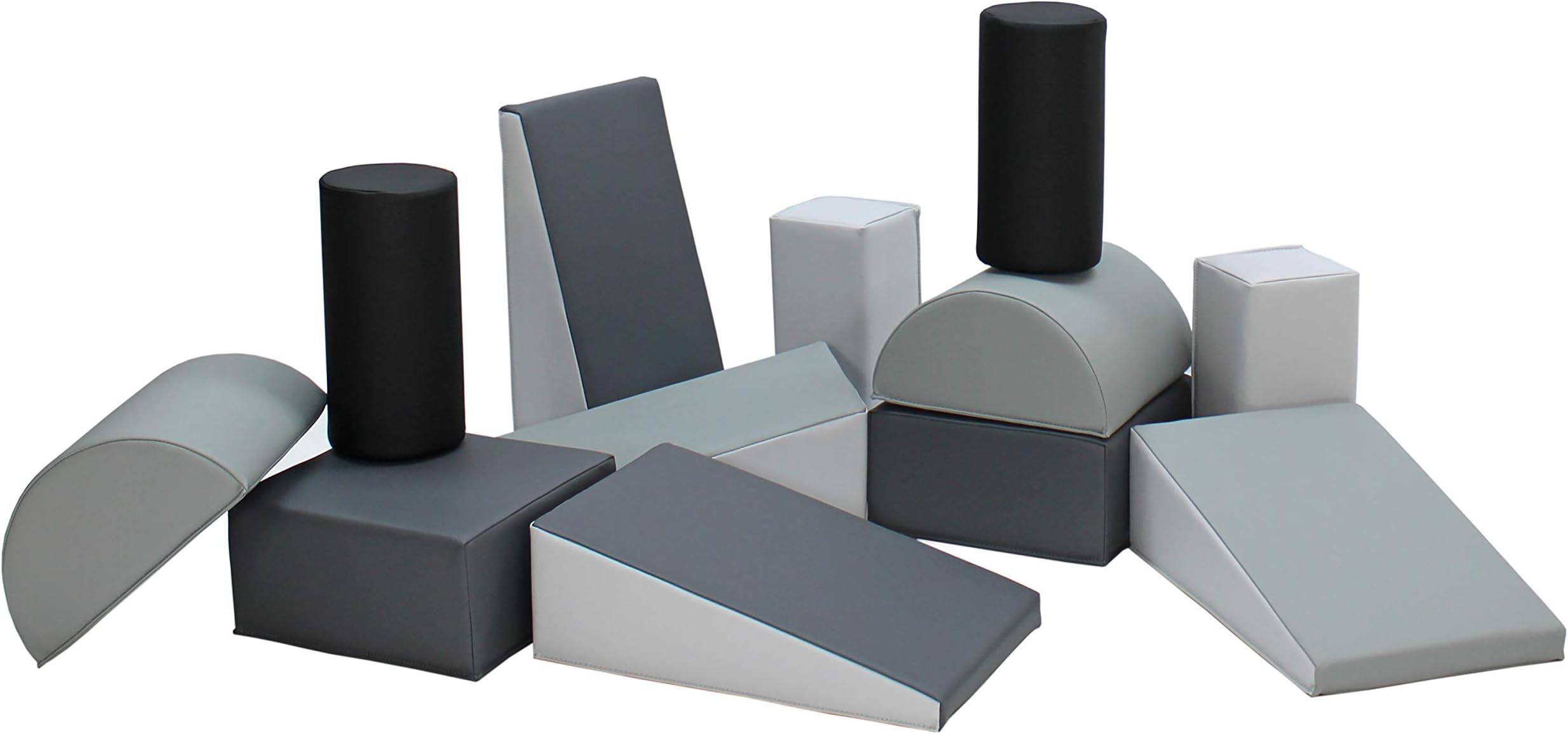 Factory Direct Partners 12273-GYLG SoftScape Toddler Builder Block Set, Colorful Soft Foam Playtime Building Blocks for Infants and Kids (12-Piece Set) - Gray/Light Gray