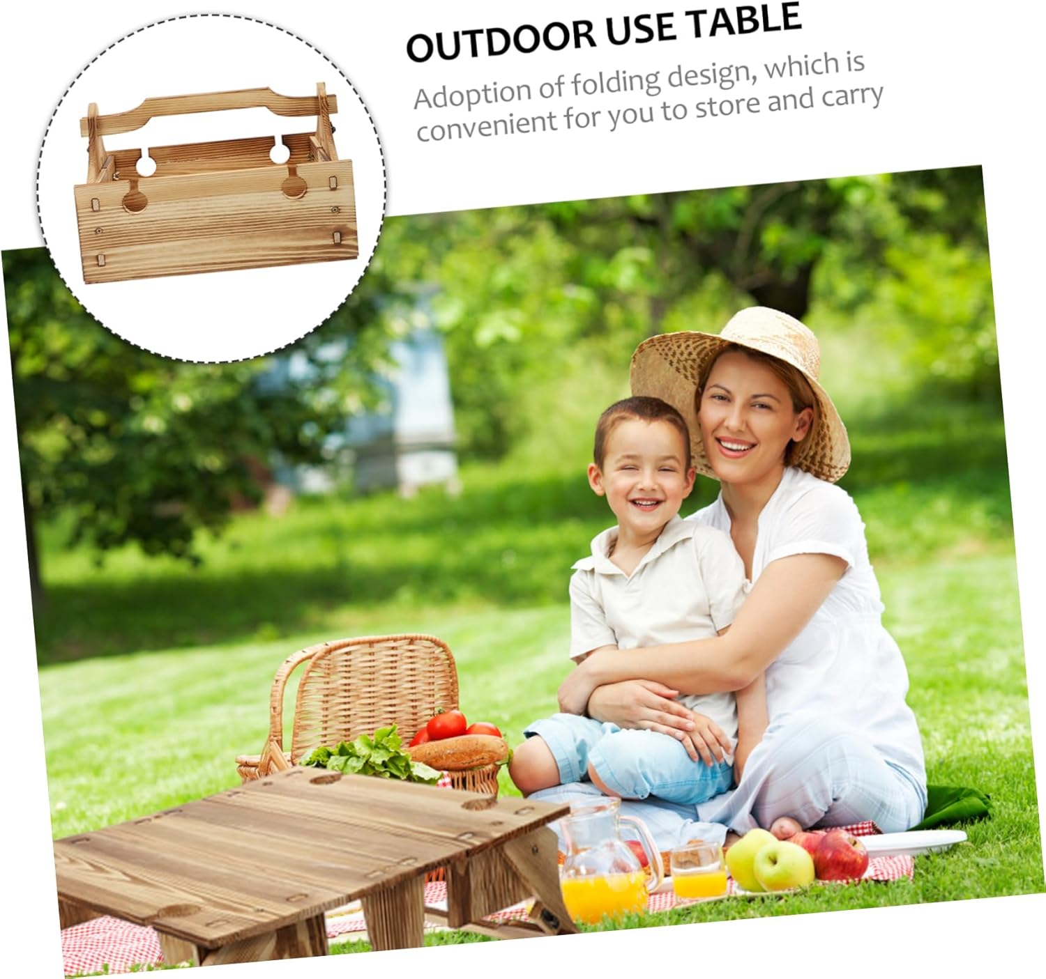 SUPVOX Wooden Folding Table for Outdoor Picnic Use Portable and Lightweight Folding Desk Storage Basket for Camping and Tailgating