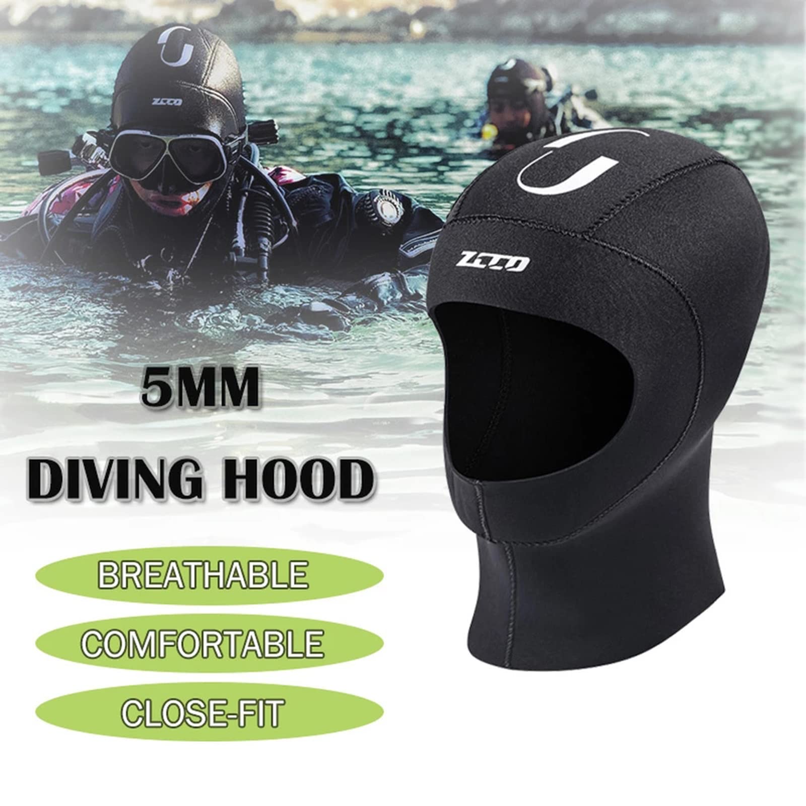 clhjinruoliu 5MM Neoprene Diving Hood Stretch Wetsuit Hat for Men Women, Winter Warm Head Cover Helmet Underwater Swimming Surf Kayak,XL