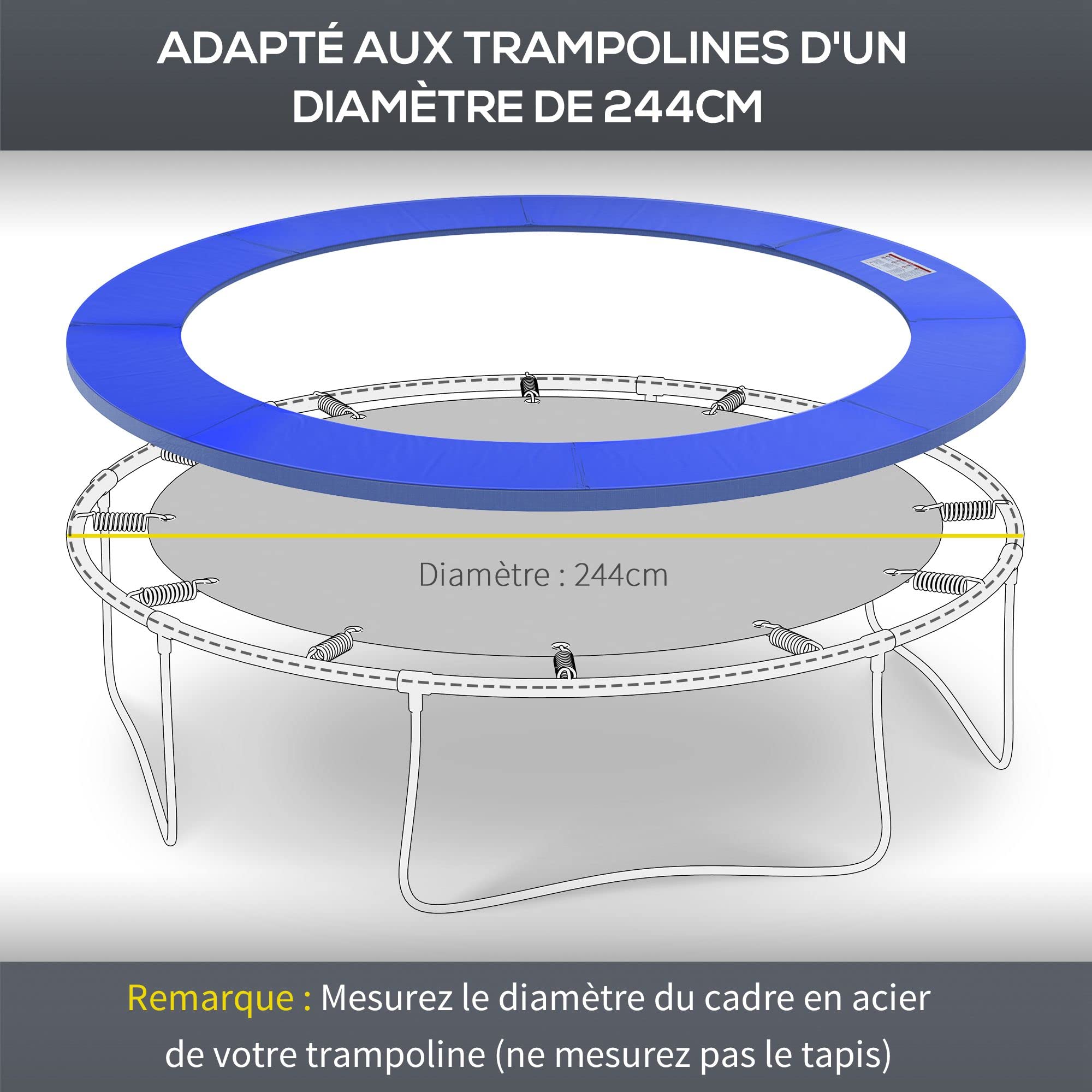 HOMCOM Coussin de Protection pour Trampoline de Remplacement Ø 244, 305, 366 cm bâche à Ressorts pour Trampoline résistant aux Rayons UV, Anti déchirure