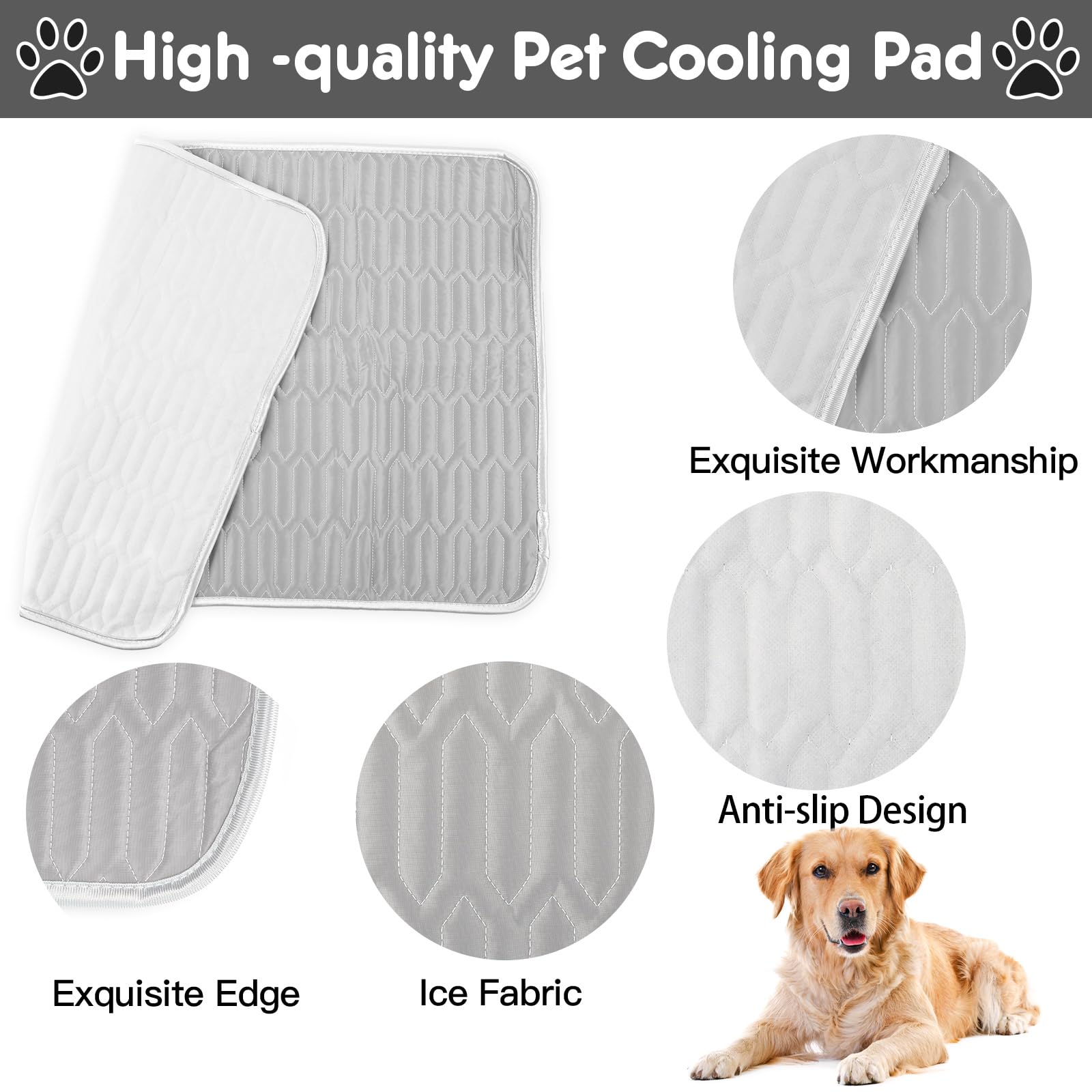 Aitsite Tappetino rinfrescante per cani 100x70 cm, fibra di gel, lavabile, grigio