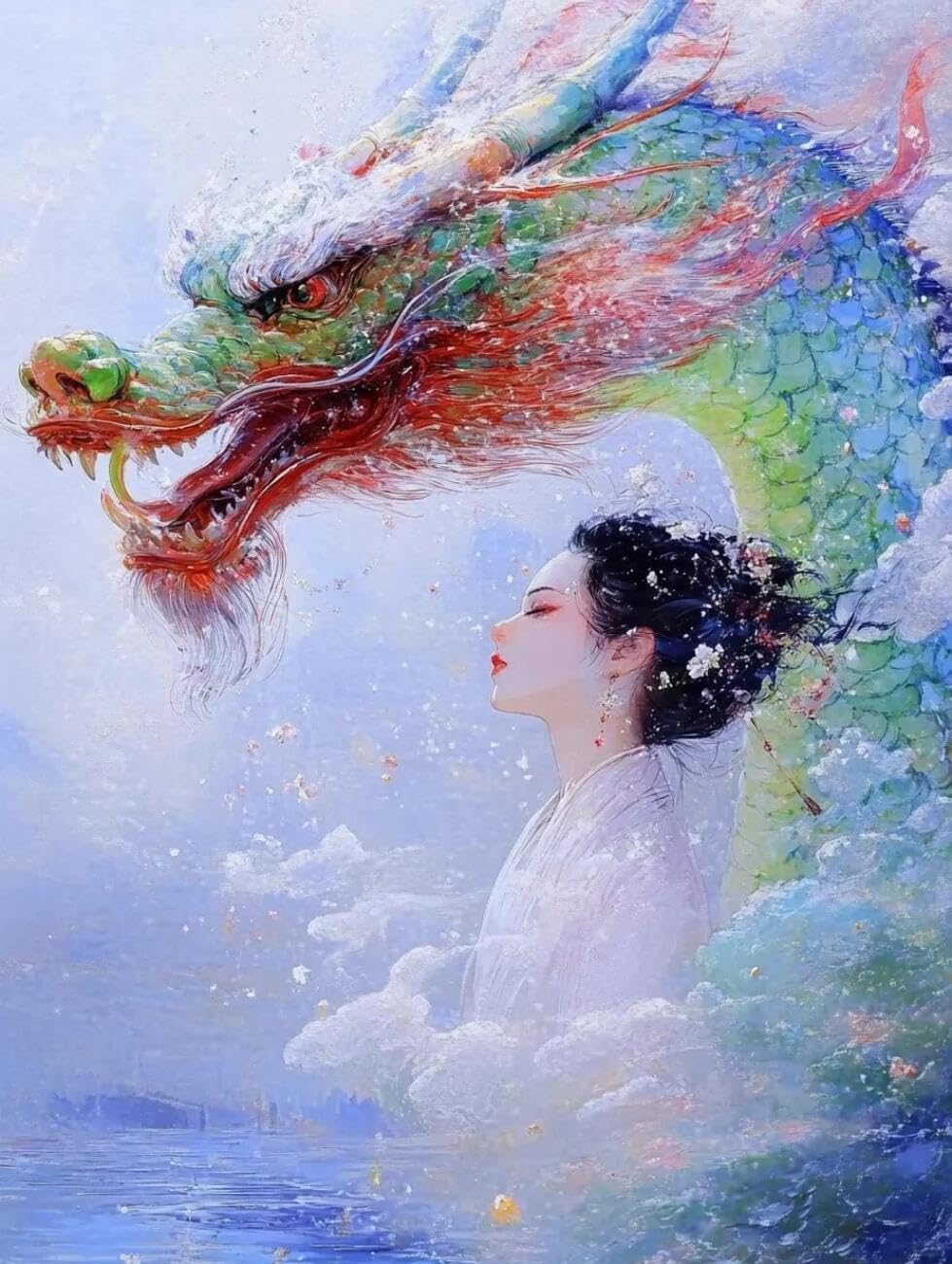 RKFLGEW Animal 14CT Stamped Cross Stitch Kits Fantasy Dragon Cross-Stitch Kits for Beginner Or Adults,DIY Easy Counted Needlework Embroidery Set Home Decoration 40x50cm