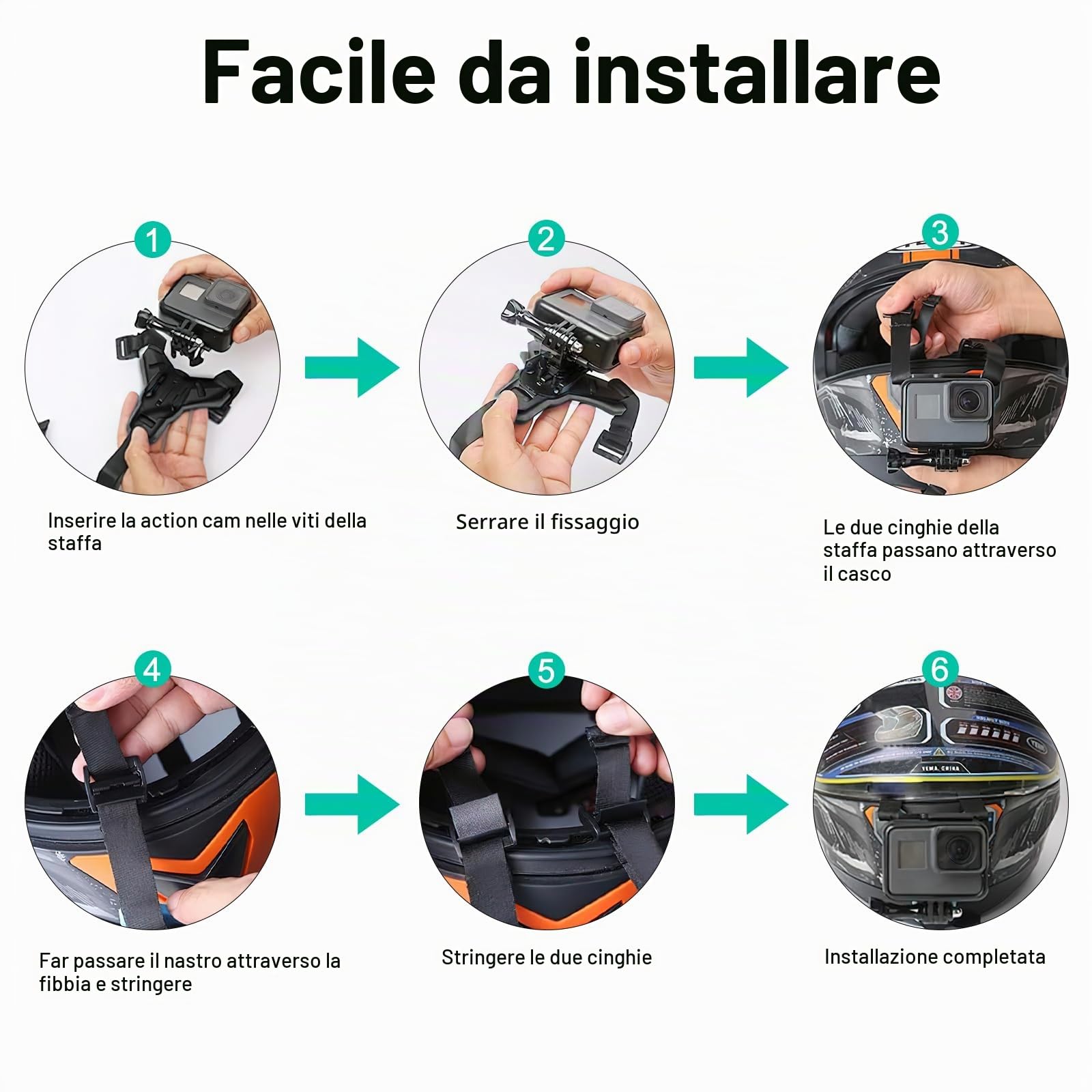 Supporto per casco da moto Chin Mount nero Supporto di estensione con gancio a J, silicone antiscivolo per GoPro Hero 13/12/11/10/9/8/7/6/5, Osmo Action, Session, SJCAM