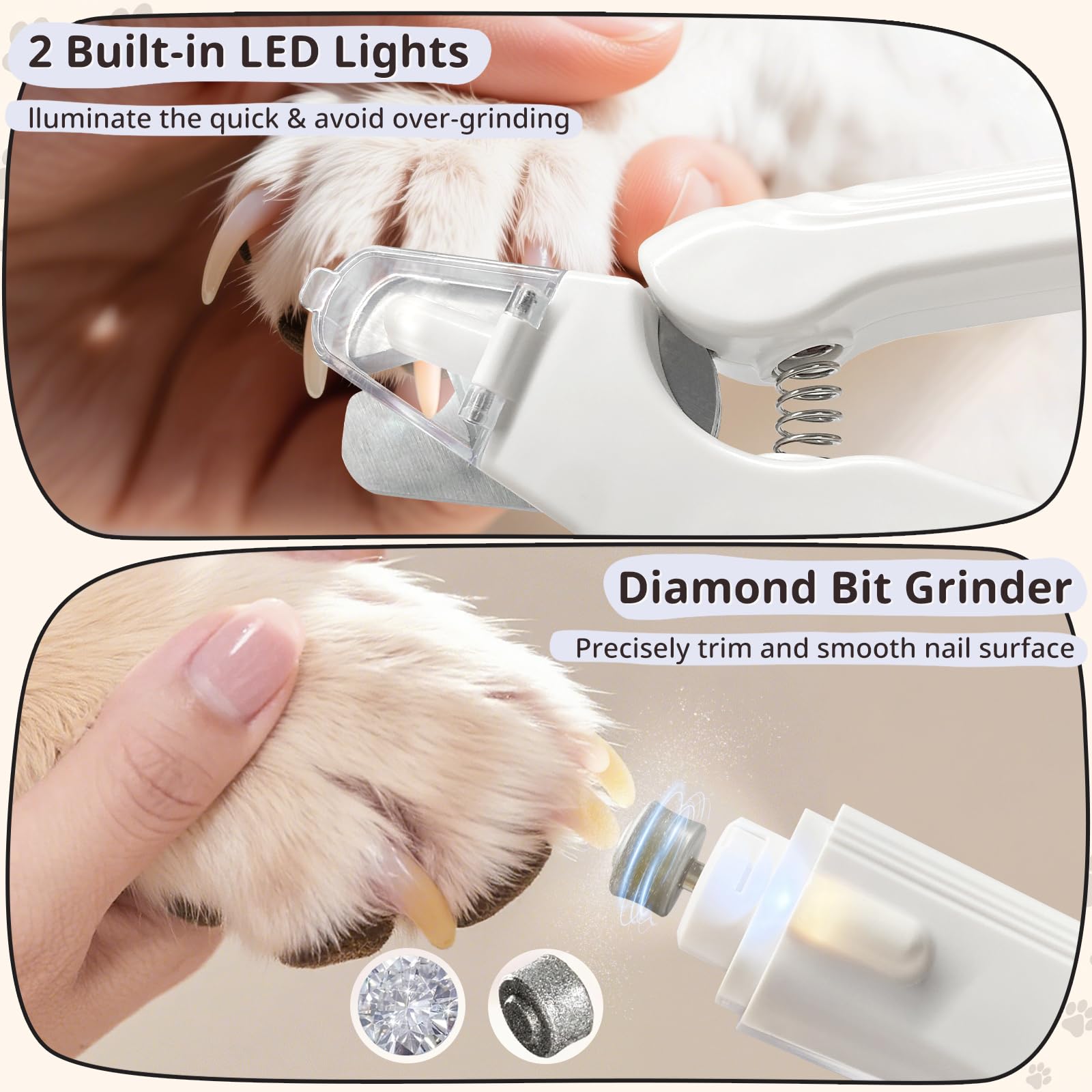 2-in-1 Dog Nail Trimmers & Dog Nail Grinder, Dog Nail Clippers with 2 LED Lights & Safety Guard, USB Rechargeable, Multiple Grinding Methods for Small, Medium, and Large Dogs & Cats (White) - image 3
