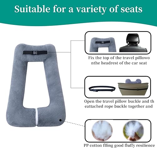 Miniatura 5 de Almohada de viaje con bolsa de almacenamiento, almohadas para dormir para viajar en tren, automóvil o avión, apoyo a la cabeza y el cuerpo, almohada