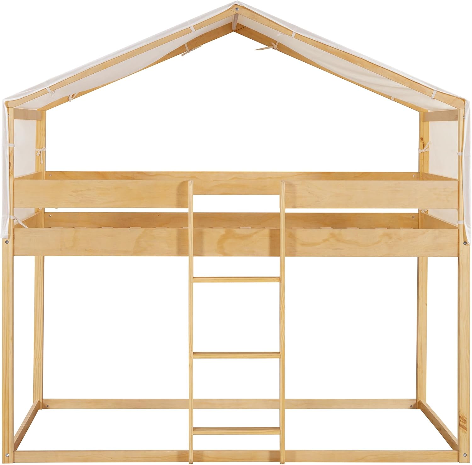 Twin Over Twin Wood Bunk Bed with Tent, Natural