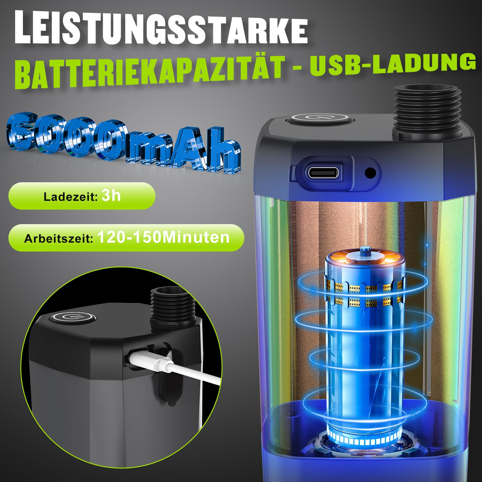 Spopal Campingdusche Tragbare, [6000mAh] Camping Dusche mit mit Pumpe und Temperaturanzeige, Camping Dusche Outdoor Set mit Duschkopf und 2M Schlauch für Garten, Autowaschen, Strand, Reisen, Haustier