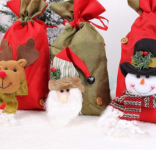 Miniatura 8 de Jolik Bolsas de Navidad con cordón de Santa Sacks, bolsas de Navidad de tela de diseño 3D para suministros de fiesta de Navidad, 15 x 8 pulgadas