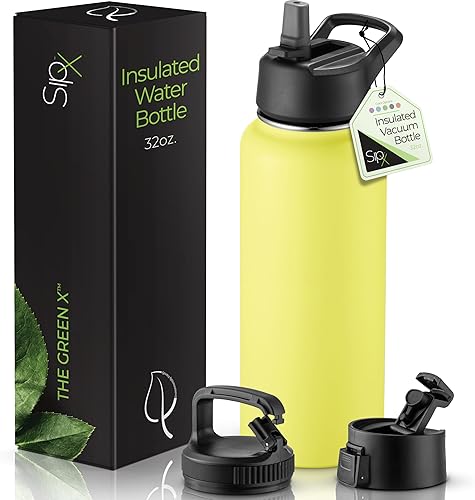 Miniatura 40 de SipX™ - Botella de agua de acero inoxidable de 40 onzas con triple aislamiento térmico, 3 tapas, reutilizable y sin bisfenol A, mantiene las bebidas