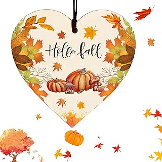 ZZLBZN Hello Fall Autumn Sign, Hello Autumn Decorations Home, Hello Fall Sign with Patterns of Autumn Leaves, pumpkins, etc, Hello Autumn Sign, Great for Thanksgiving, Autumn and Halloween
