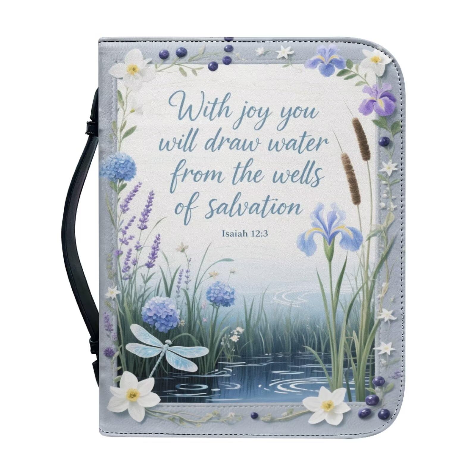 Kuiaobaty Inspired Lord Quote Bible Bag Book Cover with Bookmark, God Saying Floral Dragonfly Zipper Leather Bible Covers for Women, Mother,2XL — image 1