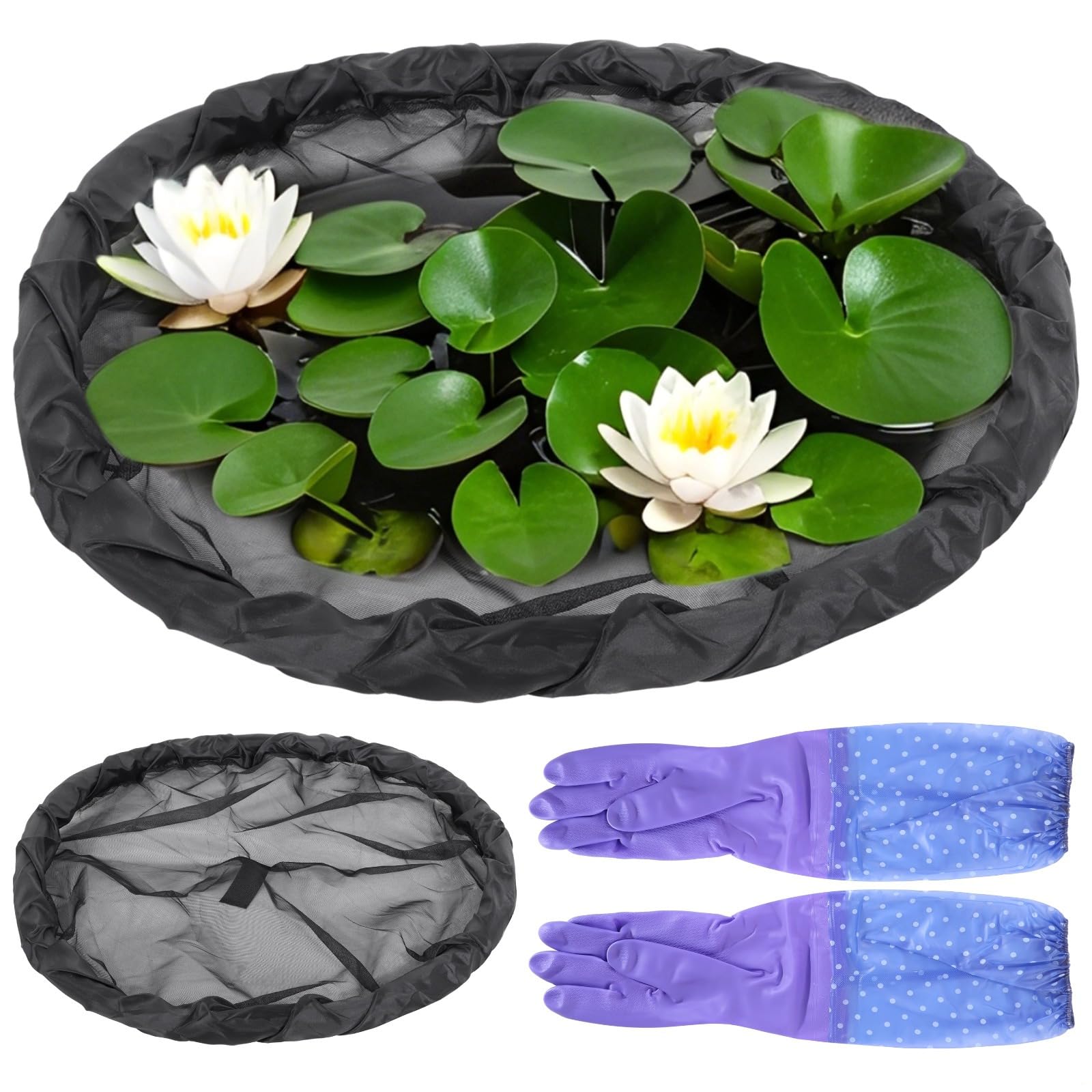 2 protezioni per piante da laghetto, colore nero, 60 cm, rotonde, galleggianti, in poliestere a lunga durata, per piante acquatiche