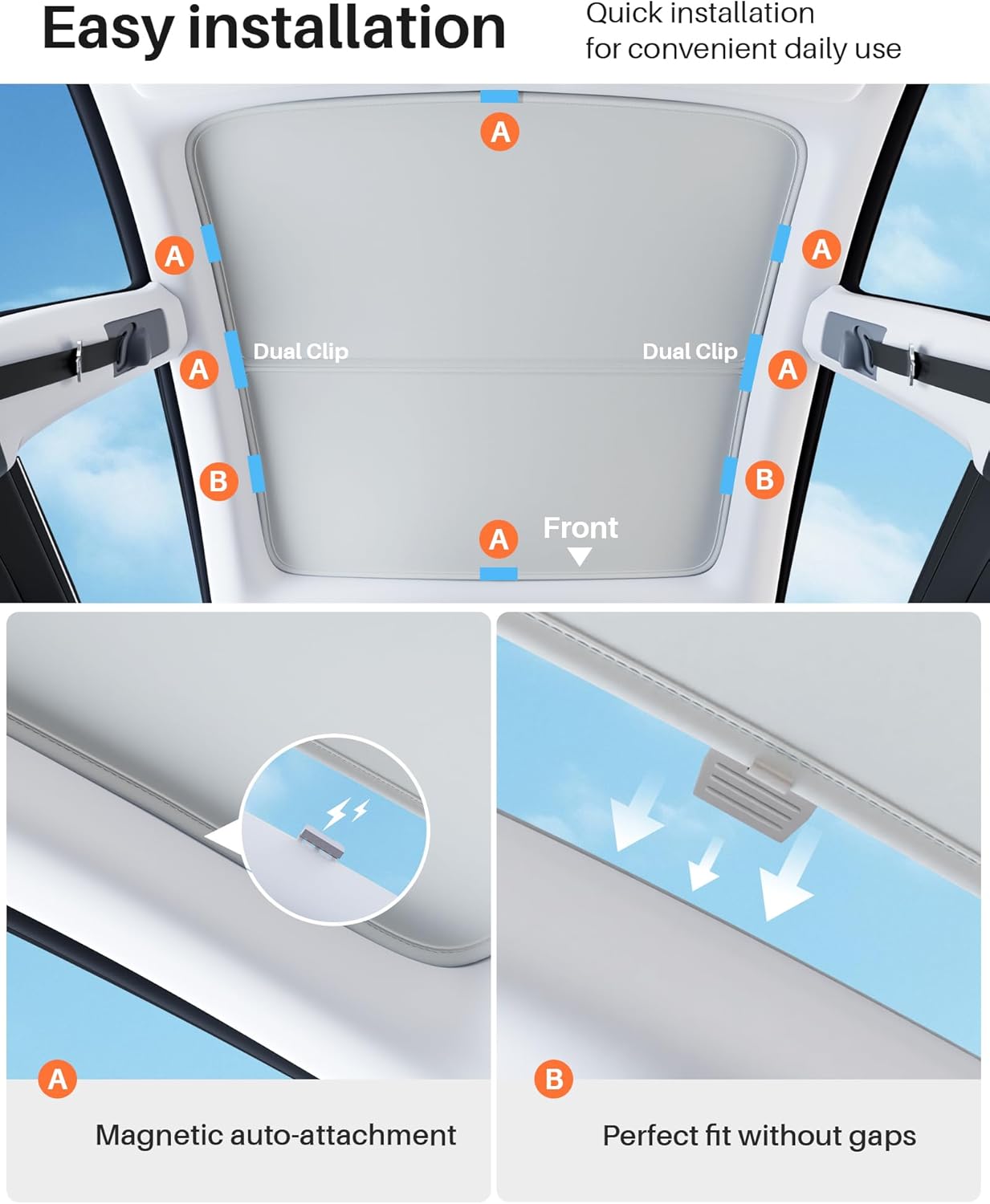 Magnetic Sunshade Roof for Tesla Model Y 2020-2024, Panoramic Glass Roof Shade with Nano Ice Coating & Thickened Fabric for Superior Heat Insulation & UV Blocking. Sturdy Frame, Sag-Free Design