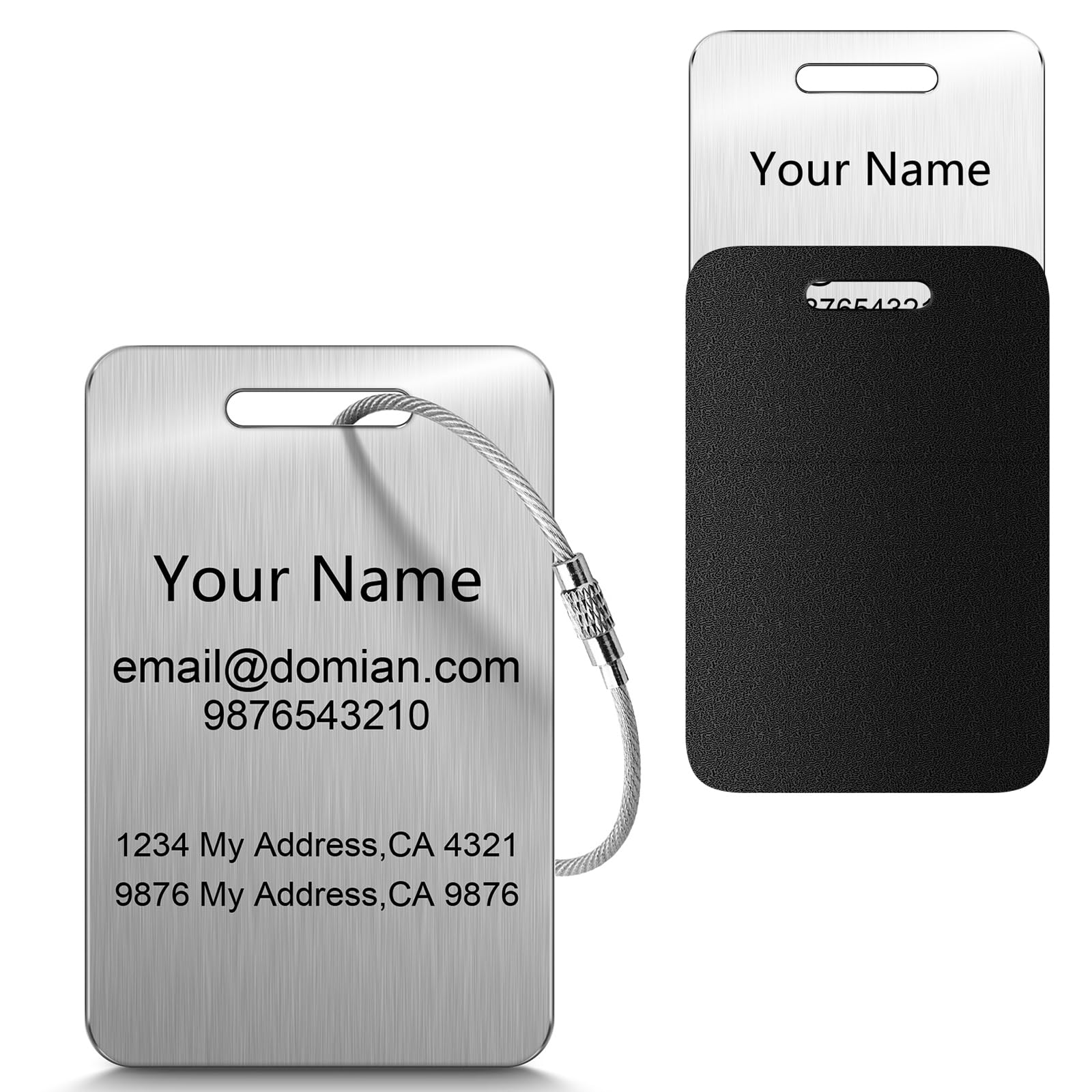Stainless Steel Personalized Luggage Tags for Suitcases - Custom Name ID Travel Tags for Luggage, Backpacks and Bags - Metal Travel Essentials