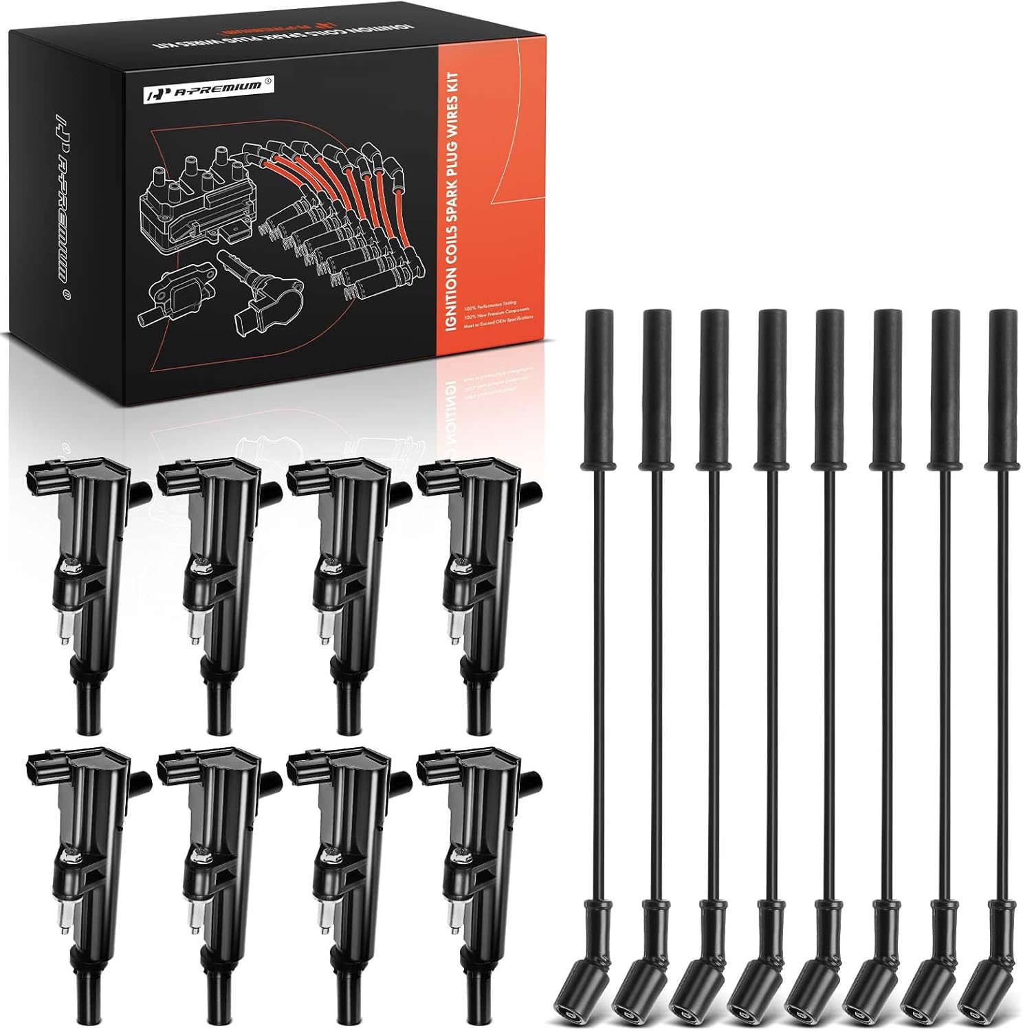 A-Premium 8 Ignition Coils with 8 Wire Compatible with Ram 1500 2011-2013, Dakota & Jeep Grand Cherokee, Commander & Dodge Ram 1500, Durango, Dakota & Chrysler Aspen, 4.7L