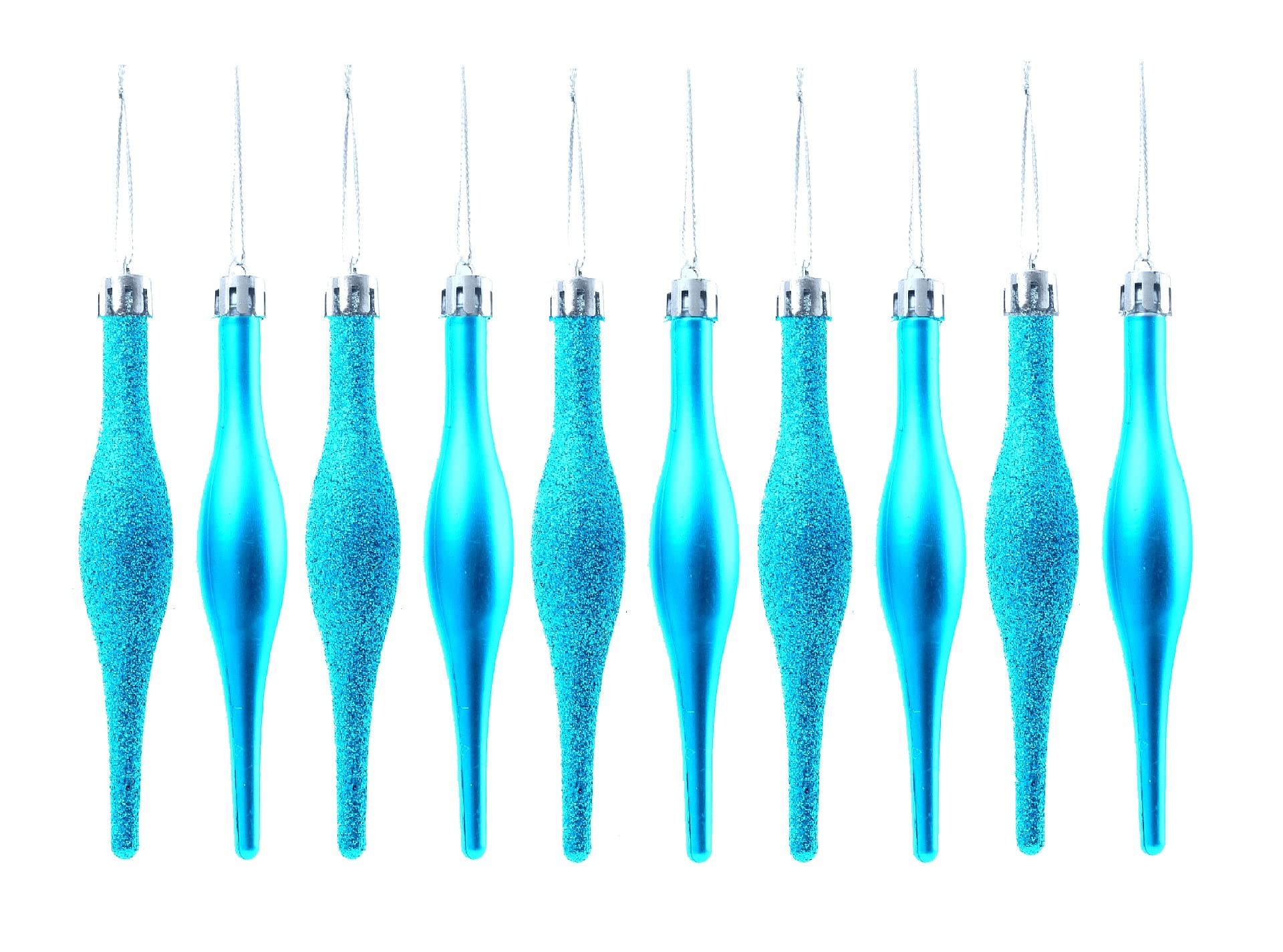 Simply Products 10 Droplet Baubles - Great Christmas Tree Decoration, Matte & Glitter Icicle Baubles (Turquoise Glitter & Matte) - Image 2