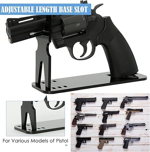 Miniatura 4 de OCQOTAT Estante de exhibición de acrílico para pistola ajustable, soporte de pistola transparente negro para pistola de mano, estante portátil para
