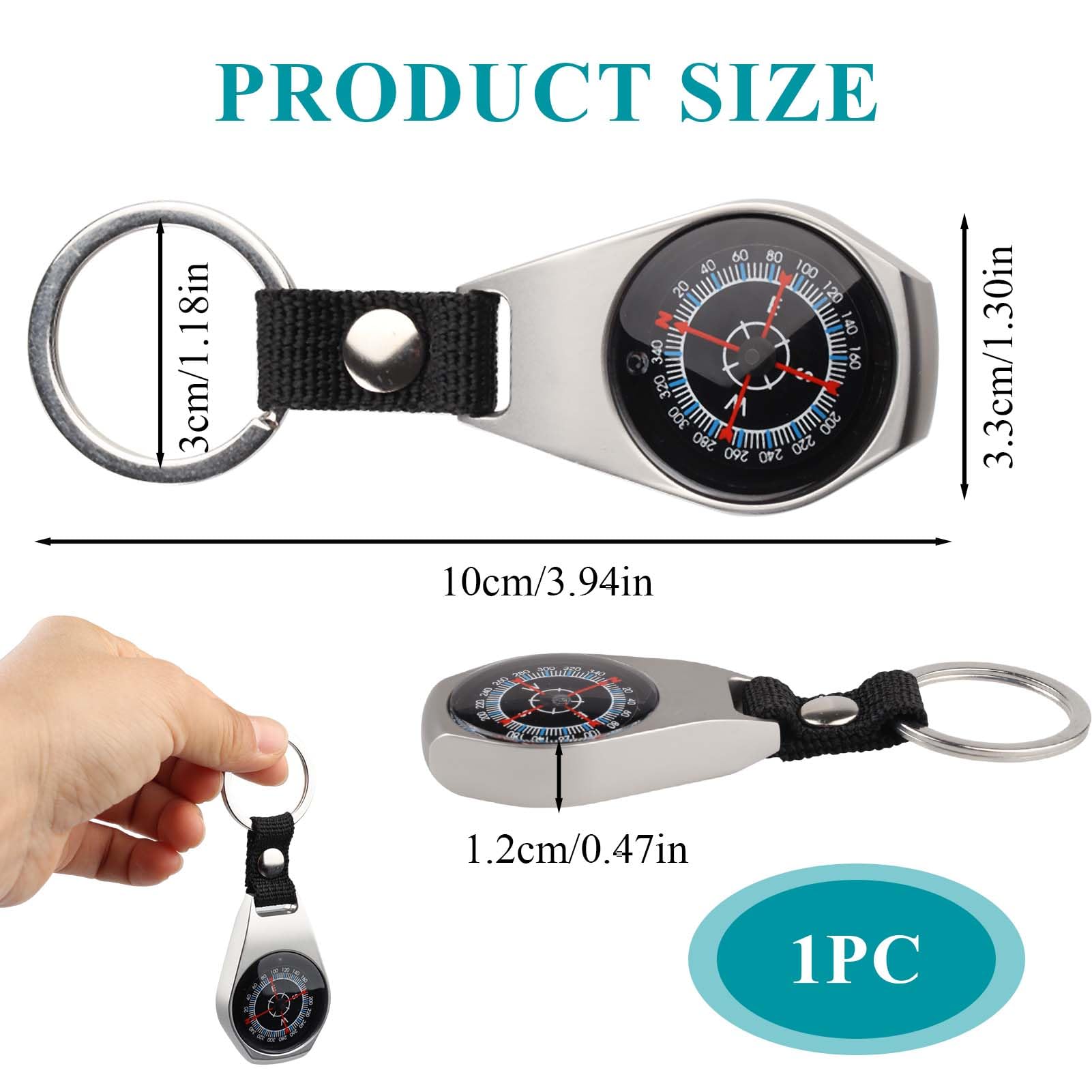Boussole Porte Clés, Boussole Poche Étanche Aluminium Waterproof Portable Mousqueton Professionnelle Outils Navigation Plein Air pour l'extérieur Le Camping et L'Aventure Voyage et Randonnée