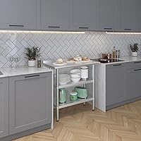 Vista 6 de AmGood Mesa de trabajo de acero inoxidable con protector contra salpicaduras de 1.5 pulgadas y 2 estantes Mesa de cocina de metal para preparación