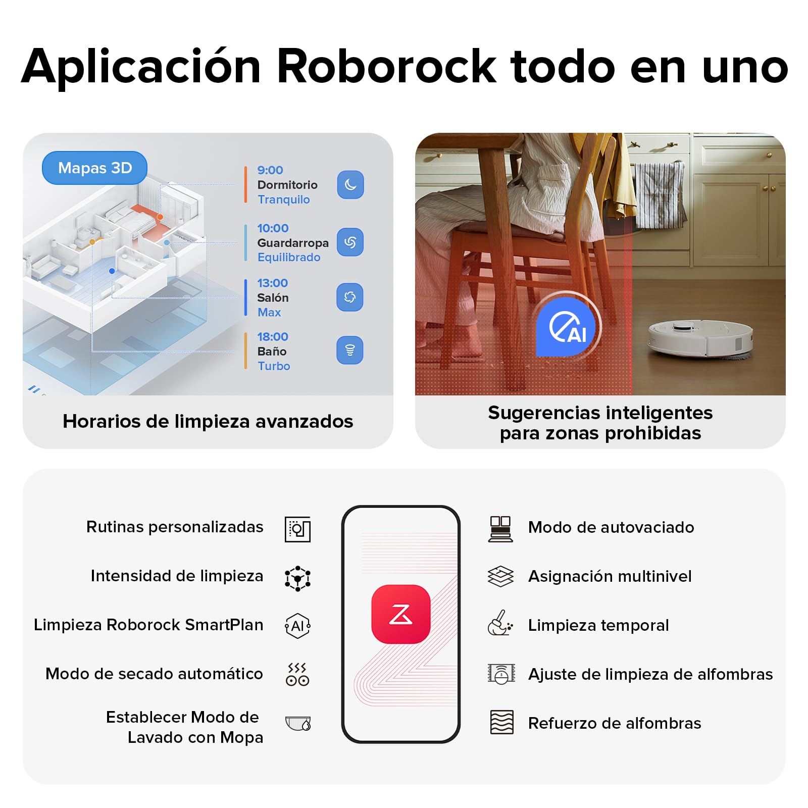 roborock Qrevo S Set Aspiradora Robot, HyperForce® 7000Pa, Autovaciado de Polvo, Base multifunción, Control Inteligente, PreciSense® LiDAR, además 2 Paños de Limpieza, Blanco