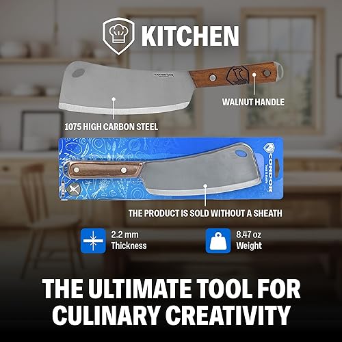 Miniatura 3 de Condor Cuchillo de carnicero de espiga completa con acabado satinado granallado, cuchillo de carnicero de acero de alto carbono 1075 con mango de