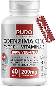 Coenzima Q10 200 mg Puro Nutrition + Vitamina E, CoQ10, 60 Cápsulas, Suplemento Vegano