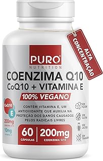 Coenzima Q10 200 mg Puro Nutrition + Vitamina E, CoQ10, 60 Cápsulas, Suplemento Vegano