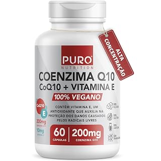 Puro Nutrition Coenzima Q10 200 mg + Vitamina E — 60 cápsulas veganas