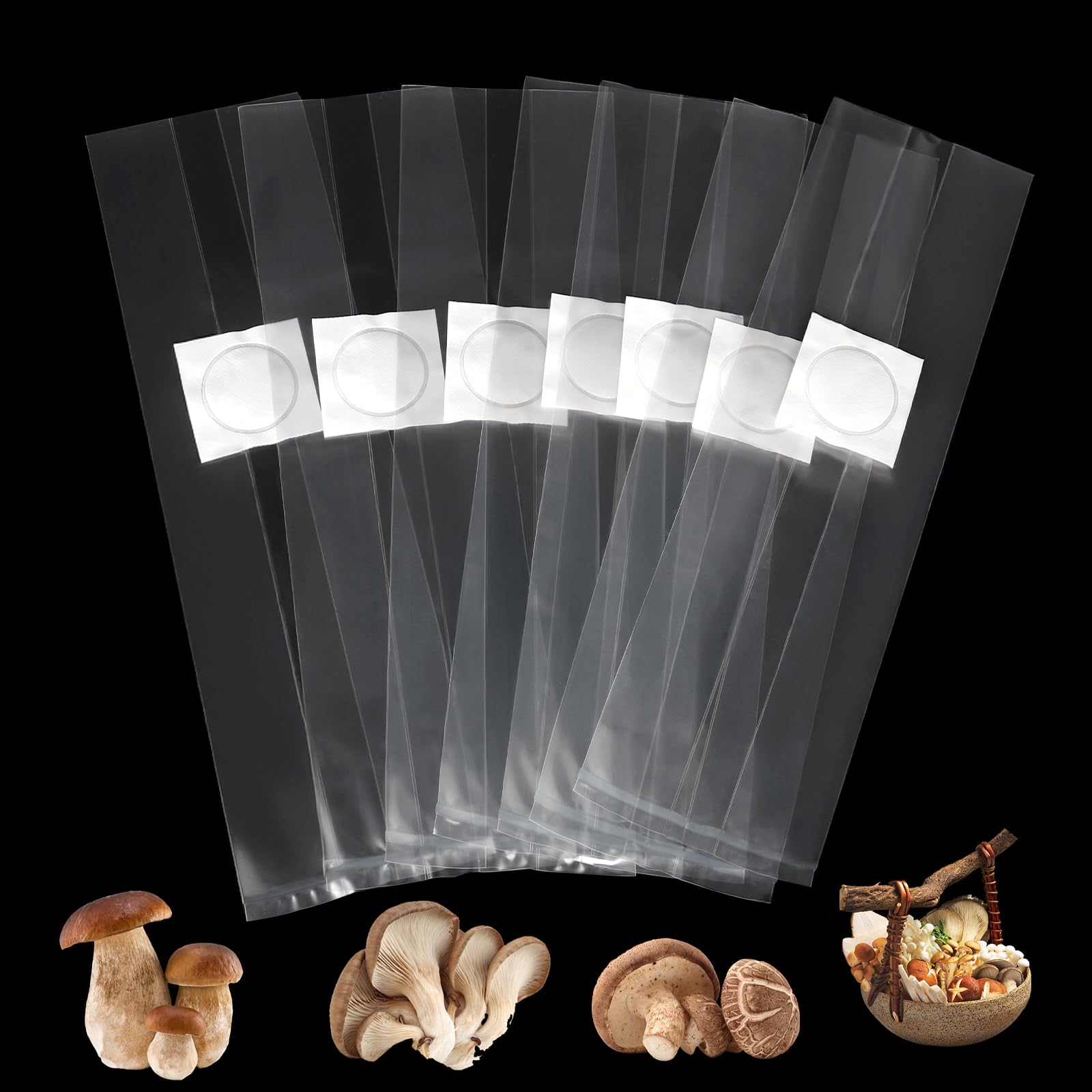 SWAWIS Lot de 50 sacs de culture de champignons - 25 x 50 cm - Avec filtre - Sac de culture de champignons - Sac de culture de champignons - Résistant à la déchirure et solide - Accessoire de culture
