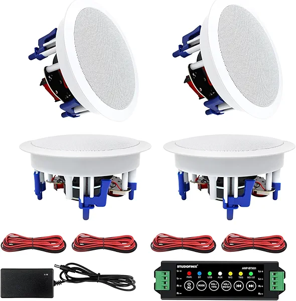 STUDIOFINIX 5.25 Inch Bluetooth Ceiling Speakers,600W Great for Home Theater, Living Room, Office,Kichten,Study Room,Basement,Covered Patio and Flush Mounts(4 Speakers)