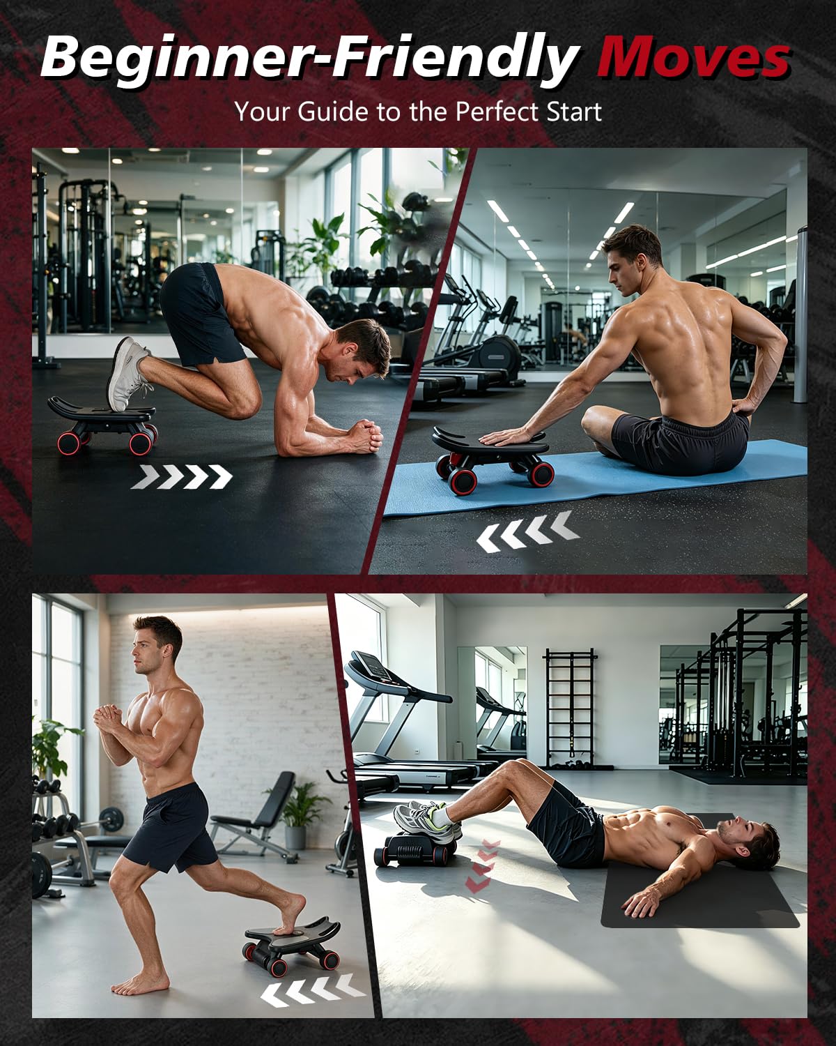 Ab Roller Rad, Ab Roller, Upgraded Automatic Rebound Ab Roller mit Ellenbogenstütze, Kniematte & Timer, 4 Räder Ab Workout Equipment für Core Strength Training, Silent Ab Wheel für Anfänger Männer
