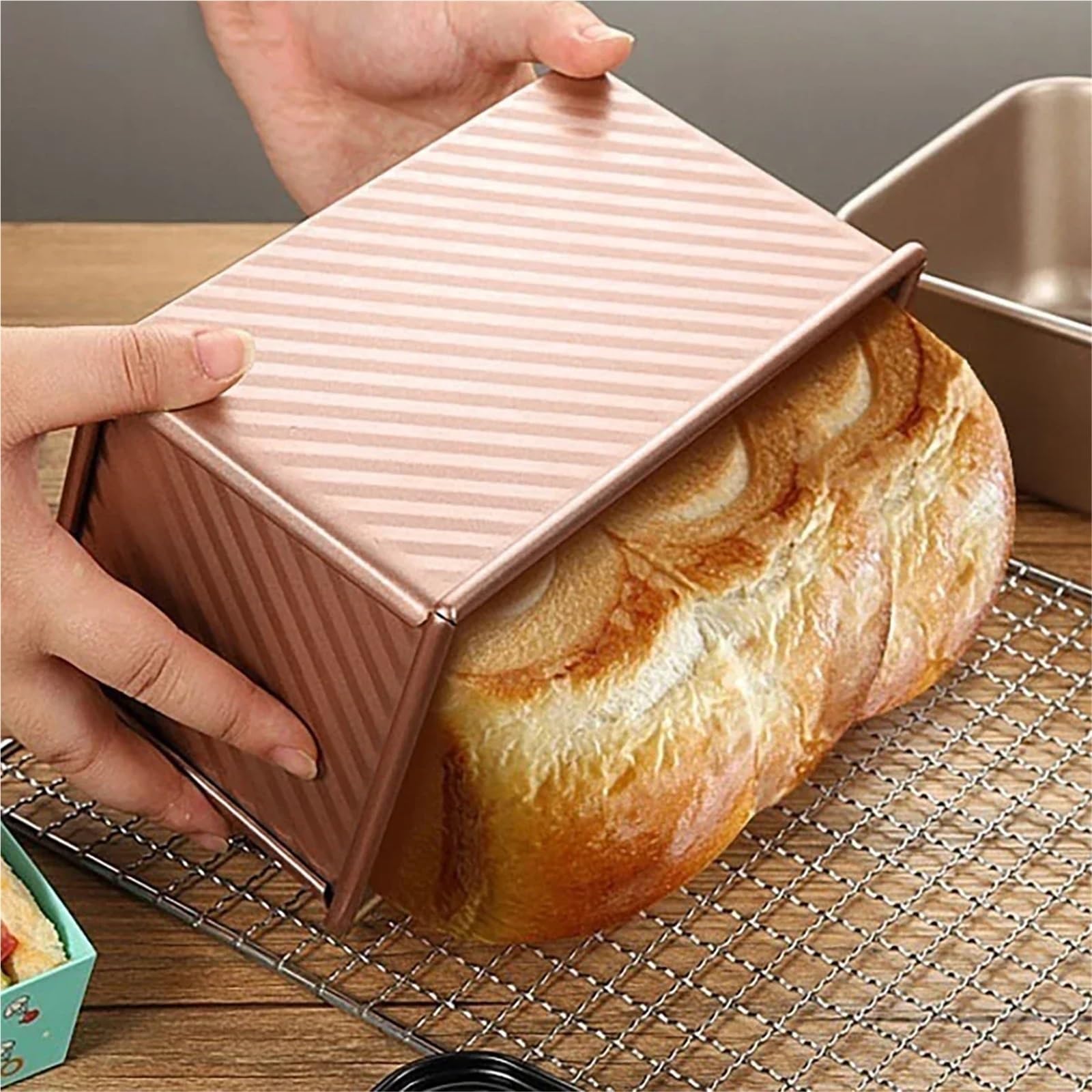 1 molde para tostadas, molde antiadherente para hornear pan, caja de tostadas con tapa, caja de tostadas antiadherente, herramientas para hornear el hogar (rosa L)